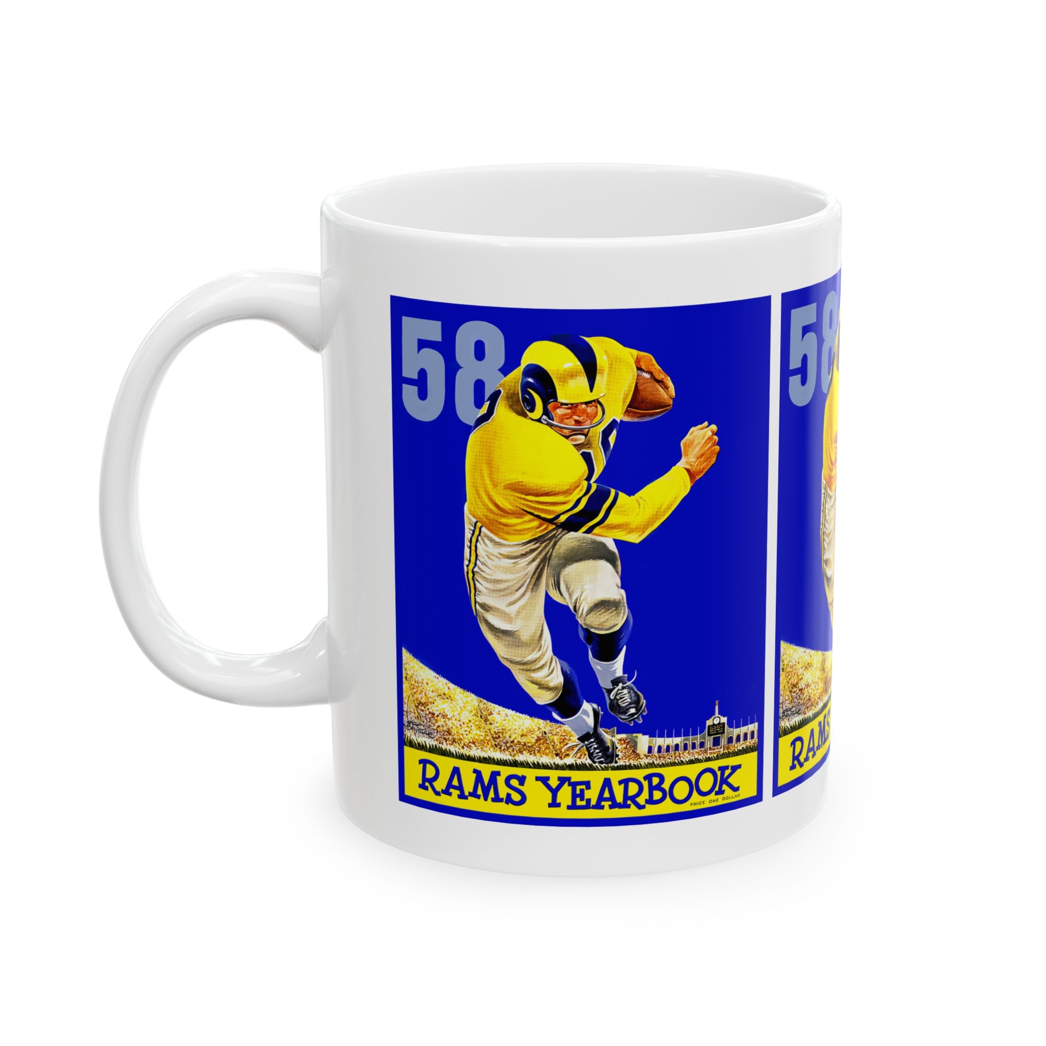 1958 Rams Football Ceramic Mug, Vintage Sports Tea Cup, Retro Team Fan Drinkware, Football Memorabilia Gift, 11oz 15oz