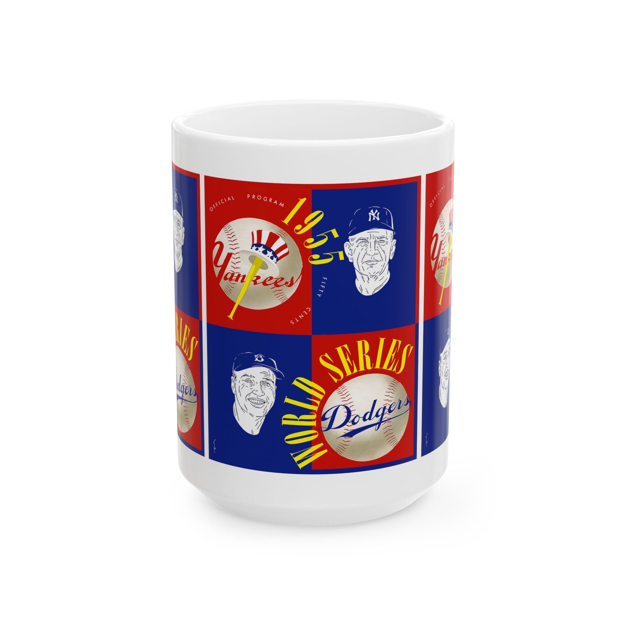 Ceramic Mug, 1955 Vintage New York Yankees - Brooklyn Dodgers World Series Program Cover, Baseball Fan Gift, Coffee Cup, Sports Memorabilia,