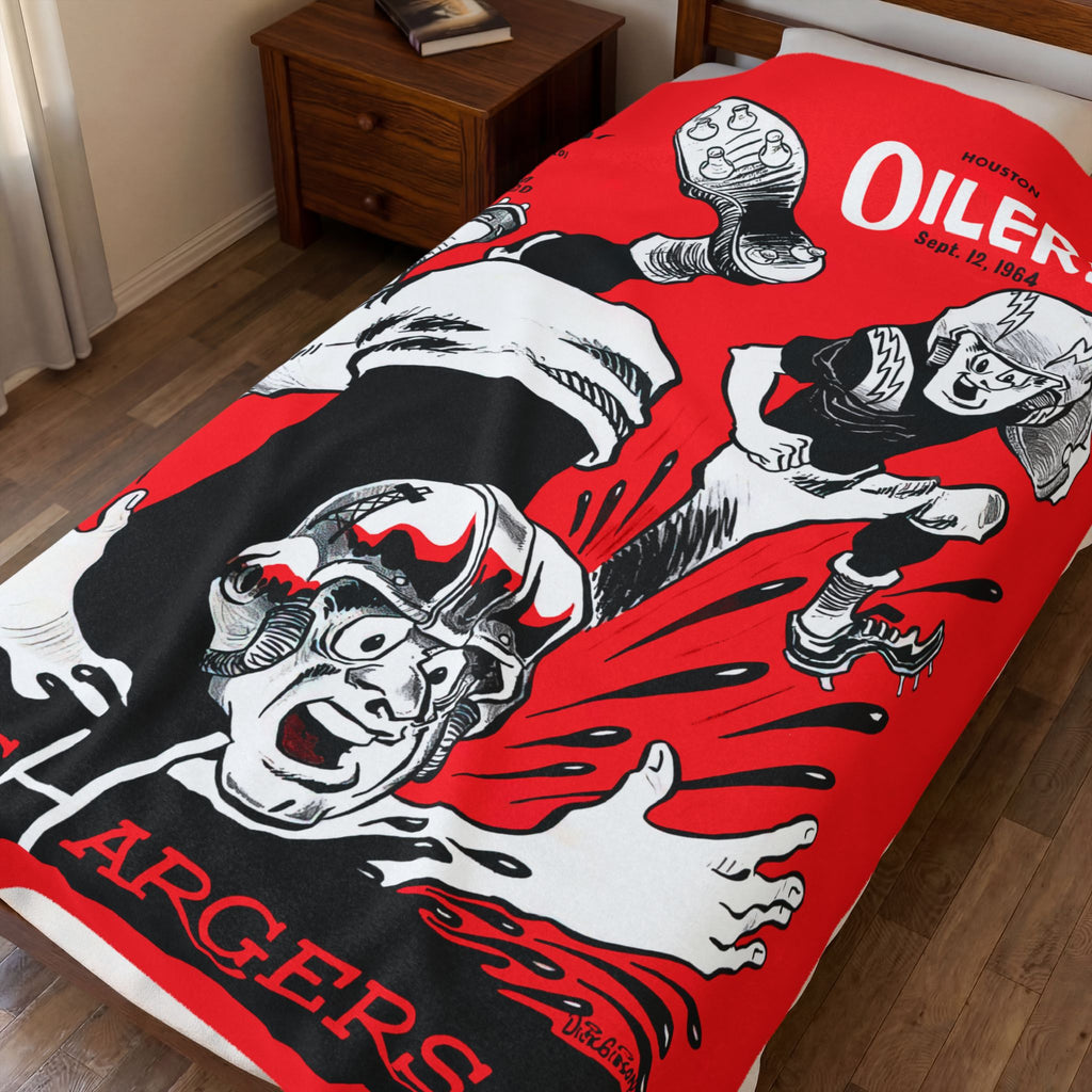 Velveteen Throw Blanket, 1964 Football San Diego Chargers Houston Oilers Theme - Plush Bedspread, Sports Fan Home Decor, Game Day Sofa Cover