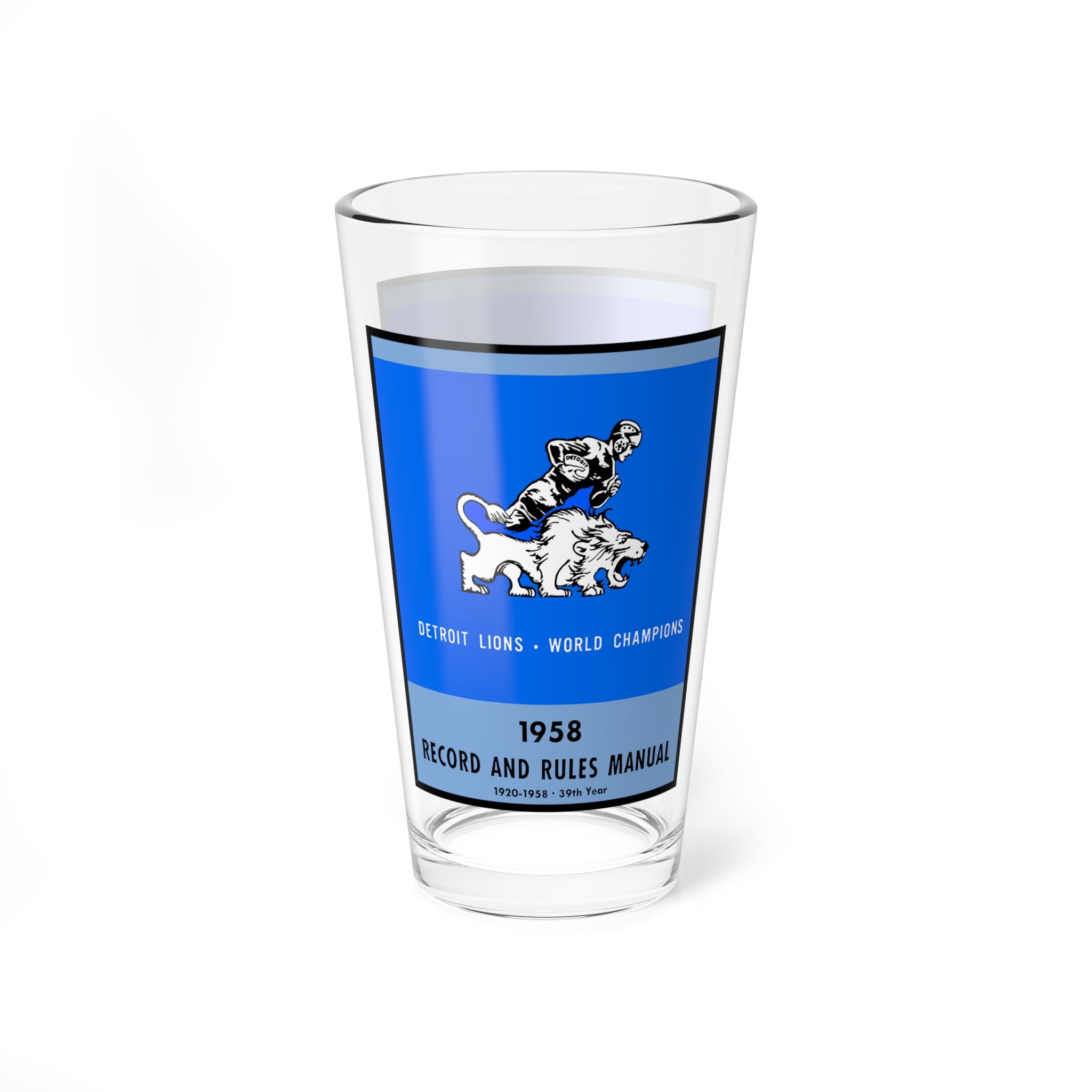 Glass Mixing Glass, 16oz - 1958 Football Detroit Lions World Champions, Cocktail Barware, Vintage Sports Fan Gift, Game Day Beer Glass,