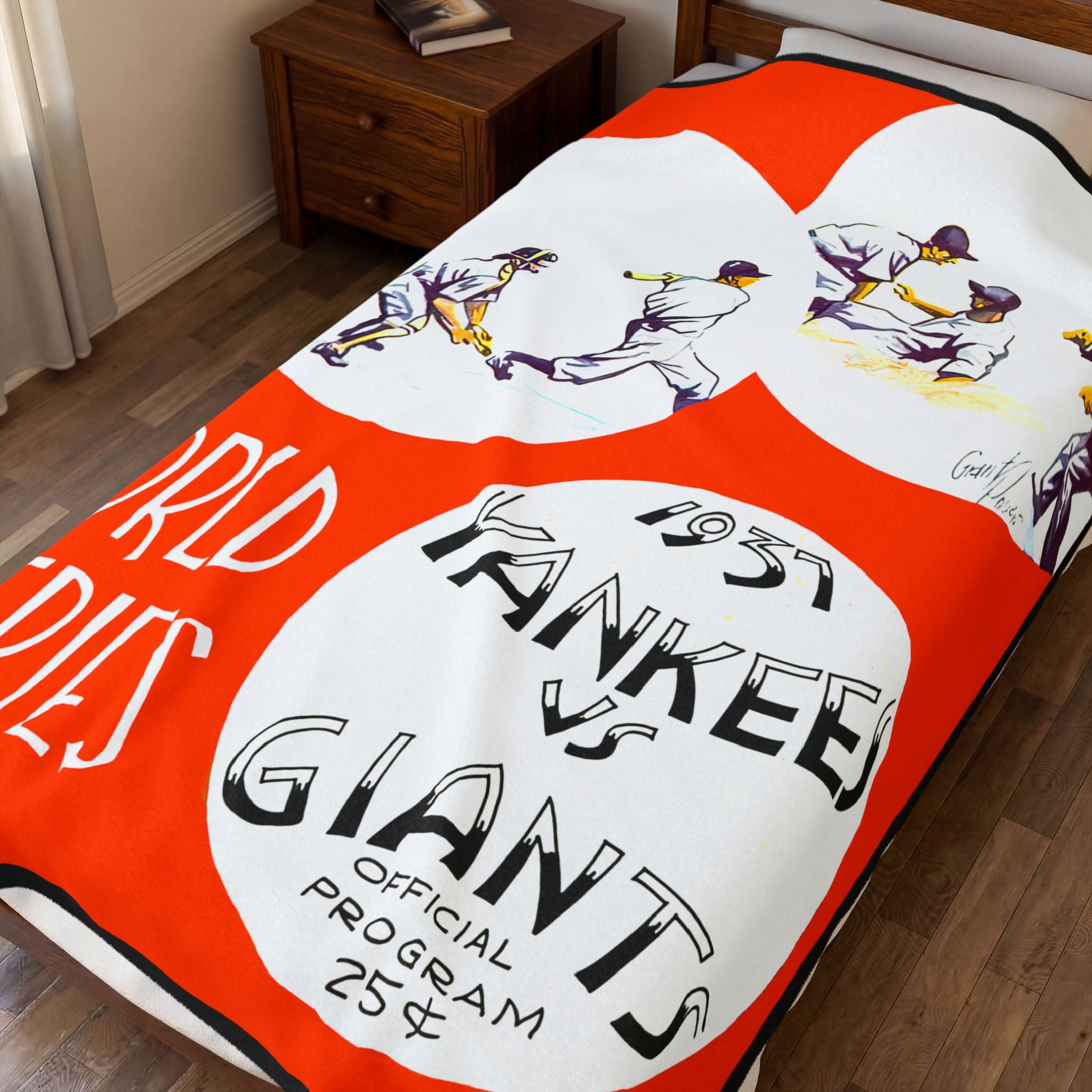 Velveteen Plush Blanket, 1937 Baseball World Series Yankees Giants Throw, Sports Fan Home Decor, Cozy Stadium Blanket, Gift for Baseball