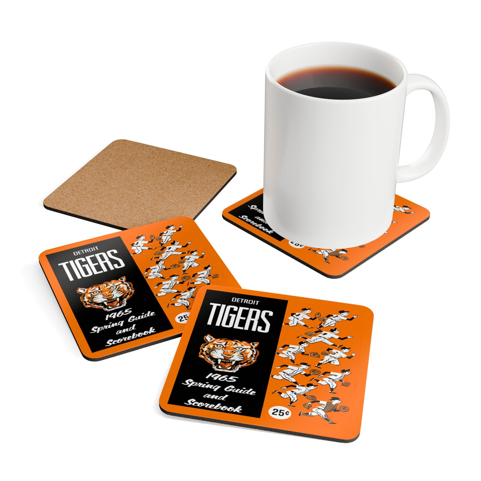 1965 Vintage Detroit Tigers Spring Guide Scorecard Cover- Corkwood Coaster Set