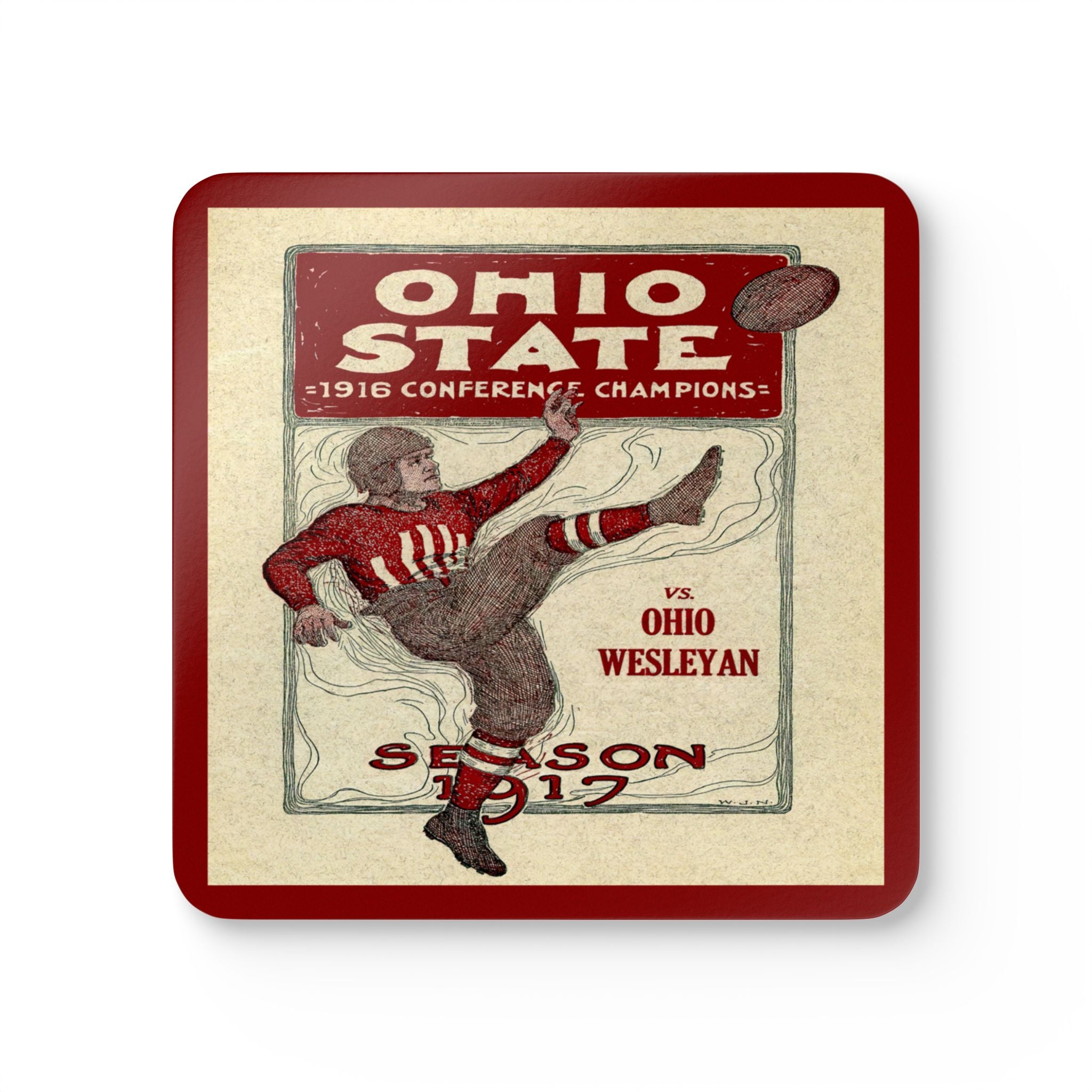 1917 Vintage Ohio State Football Program Cover - Corkwood Coaster Set