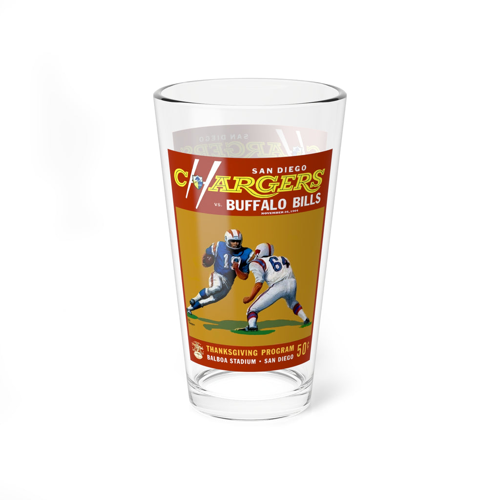 16oz Mixing Glass, 1964 Football San Diego Chargers Buffalo Bills, Sports Memorabilia Mug, Vintage Football Cup, Retro Team Glassware
