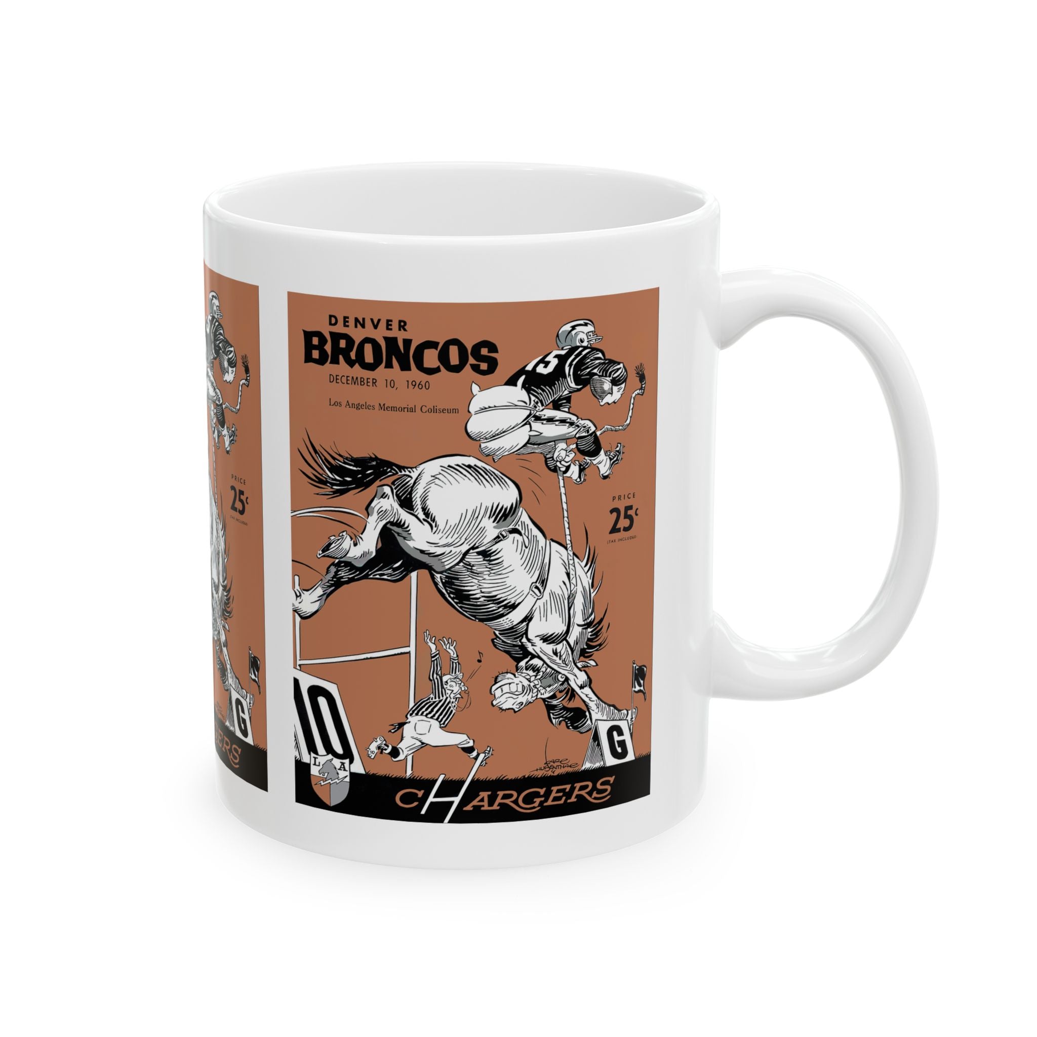 1960 Vintage Denver Broncos - Los Angeles Chargers Football Program Cover - Ceramic Mug, 11oz