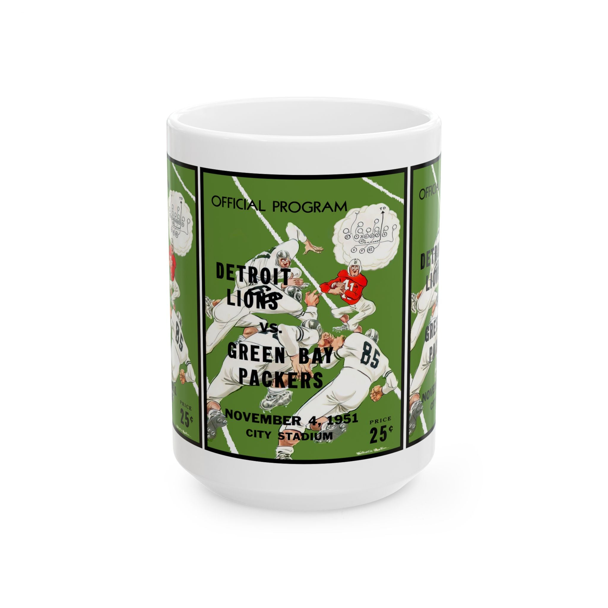Football Ceramic Mug, 1951 Detroit Lions Green Bay Packers, Sports Fan Gift, Coffee Cup, Tea Mug, Drinkware, Football Memorabilia, Gift for