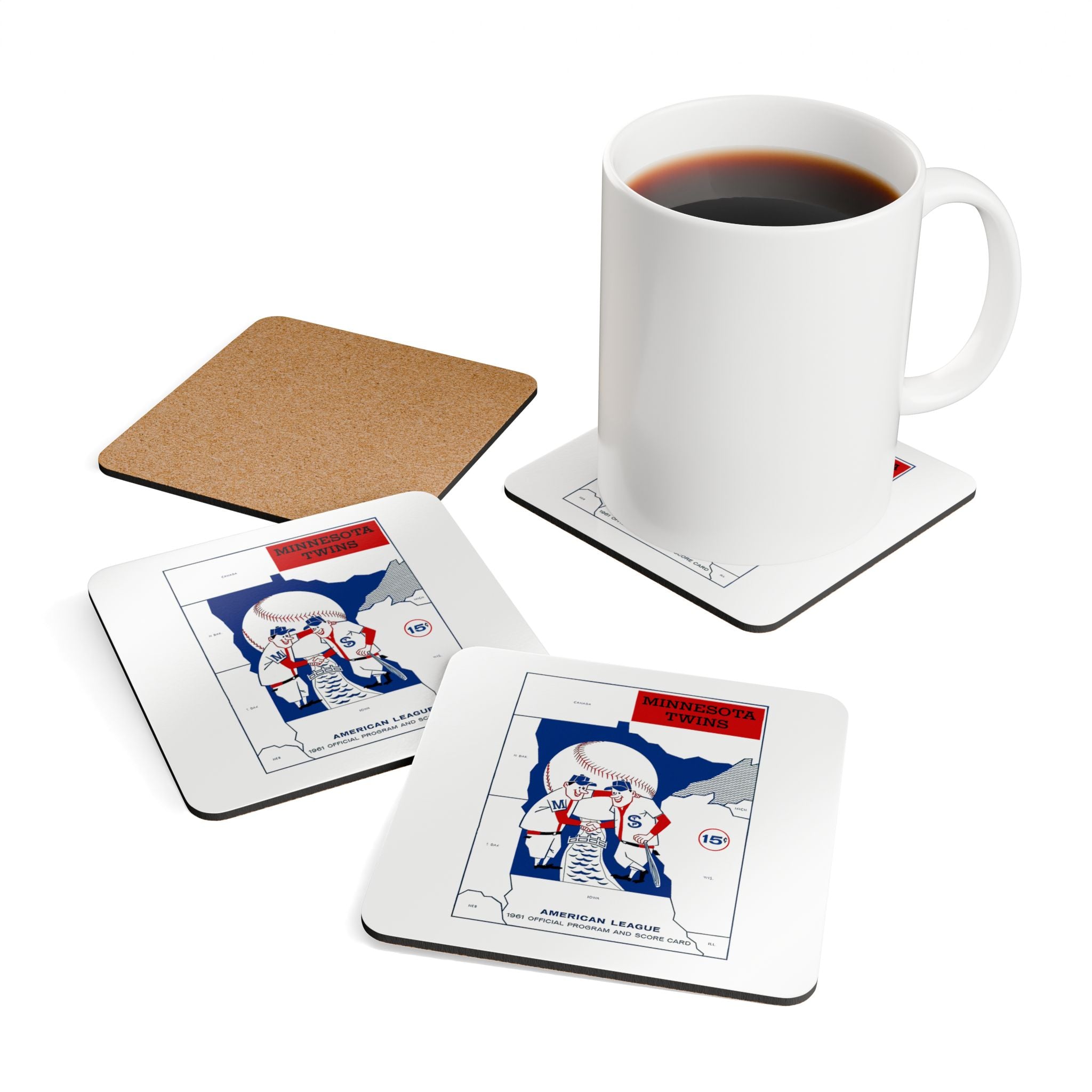 1961 Vintage Minnesota Twins Baseball Program Cover - Corkwood Coaster Set