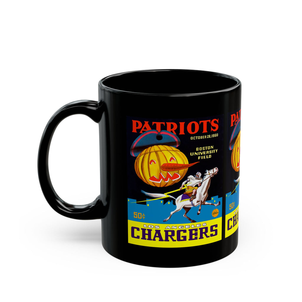 1960 Vintage Los Angeles Chargers - Boston Patriots Football Program Cover - Black Mug 11 oz