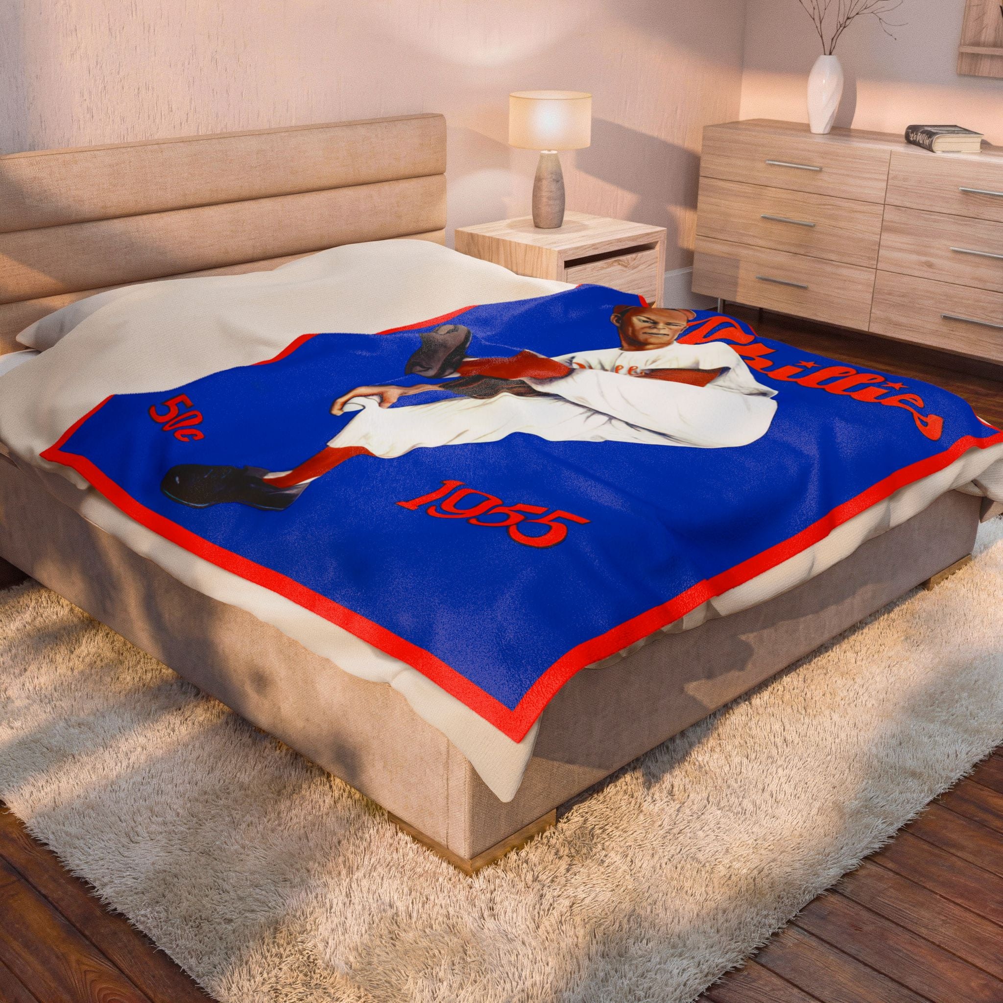 Velveteen Plush Blanket - 1955 Baseball Philadelphia Phillies Yearbook Design, Throw Blanket, Home Decor, Gift for Baseball Fans, Sports