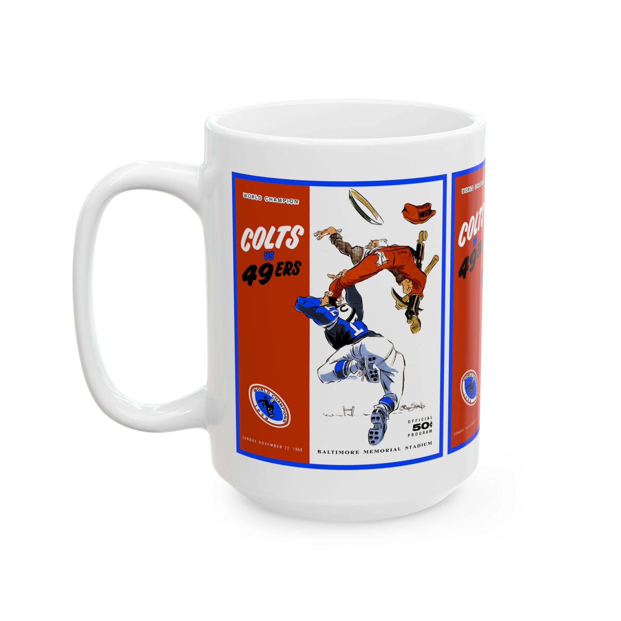 Football Ceramic Mug, 1959 San Francisco 49ers - Baltimore Colts, Sports Fan Gift, Coffee Cup, Tea Mug, Gift for Him