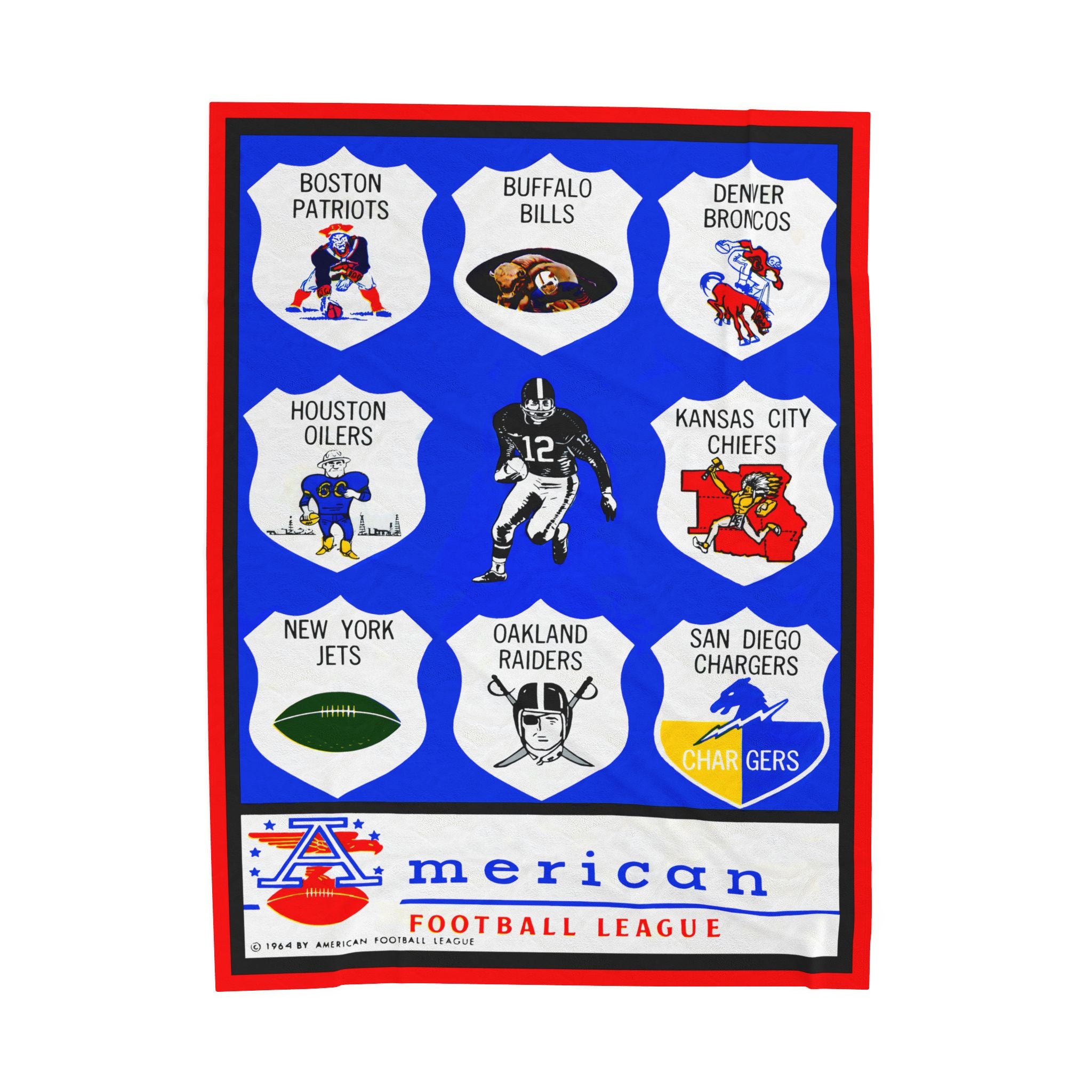 Velveteen Plush Blanket, Retro 1964 American Football League Football Design - Vintage Sports Throw, Cozy Sofa Cover, Football Fan Gift