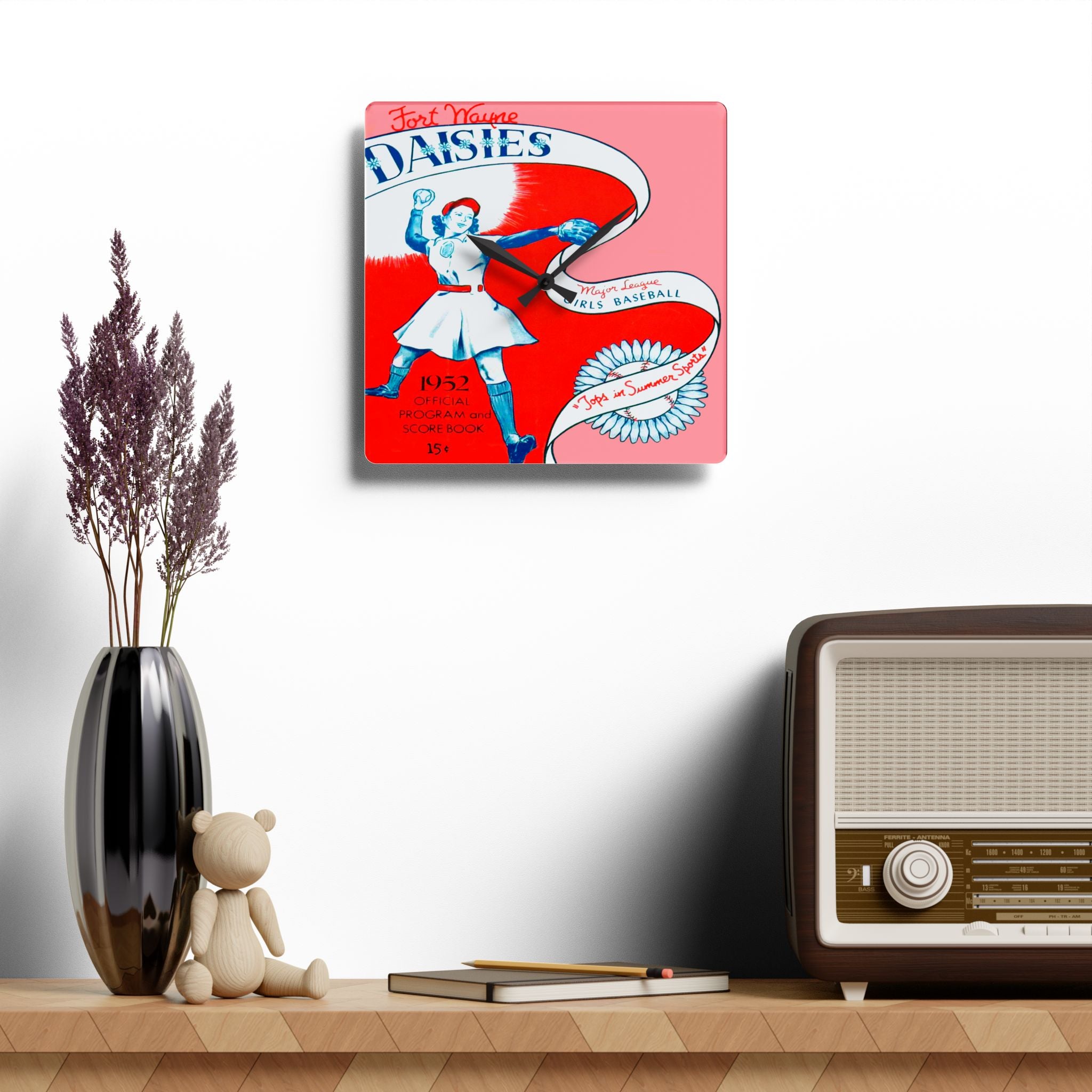 1952 Vintage Fort Wayne Daises Baseball Program Cover - Acrylic Wall Clock