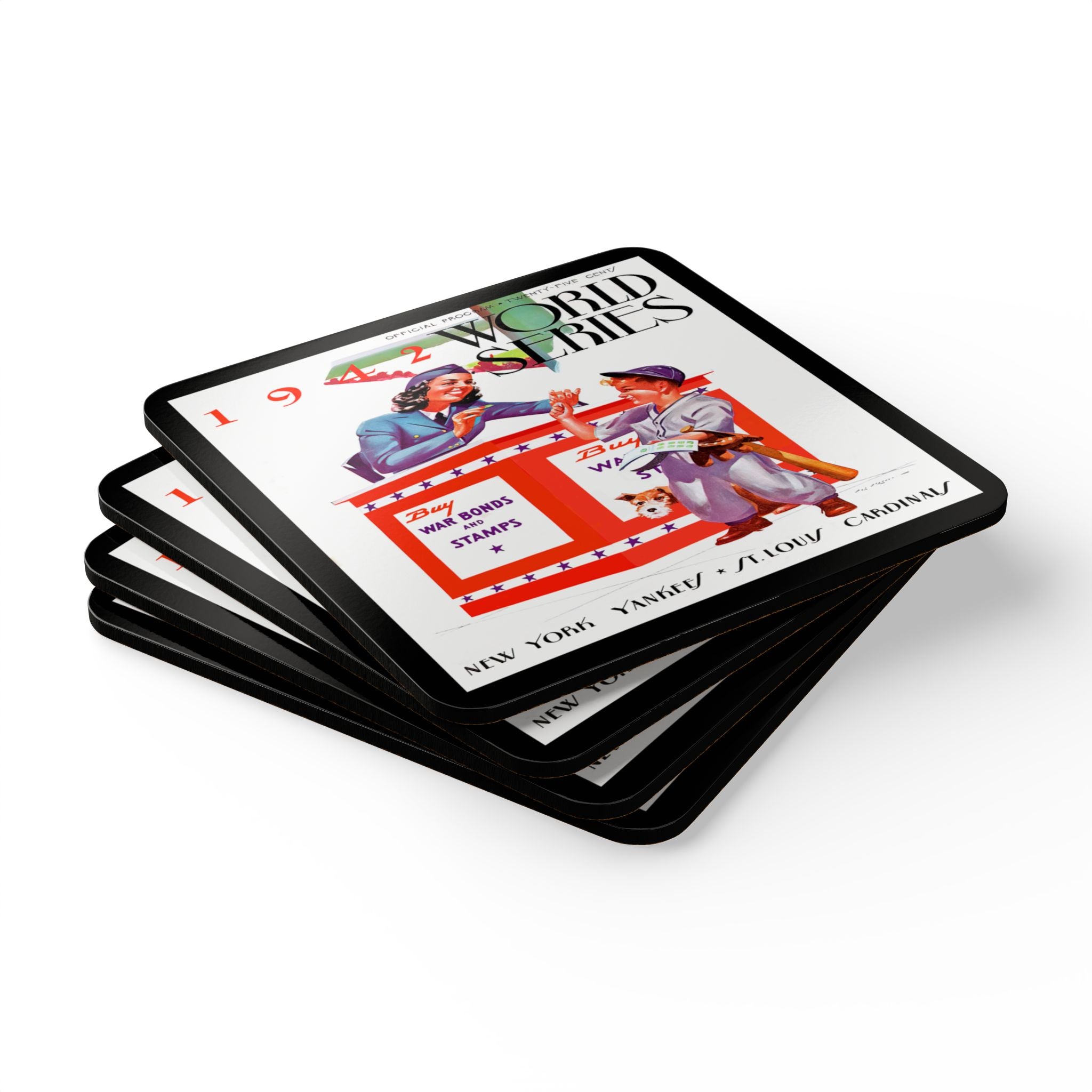 1942 Vintage Yankees-Cardinals World Series Program Cover - Corkwood Coaster Set