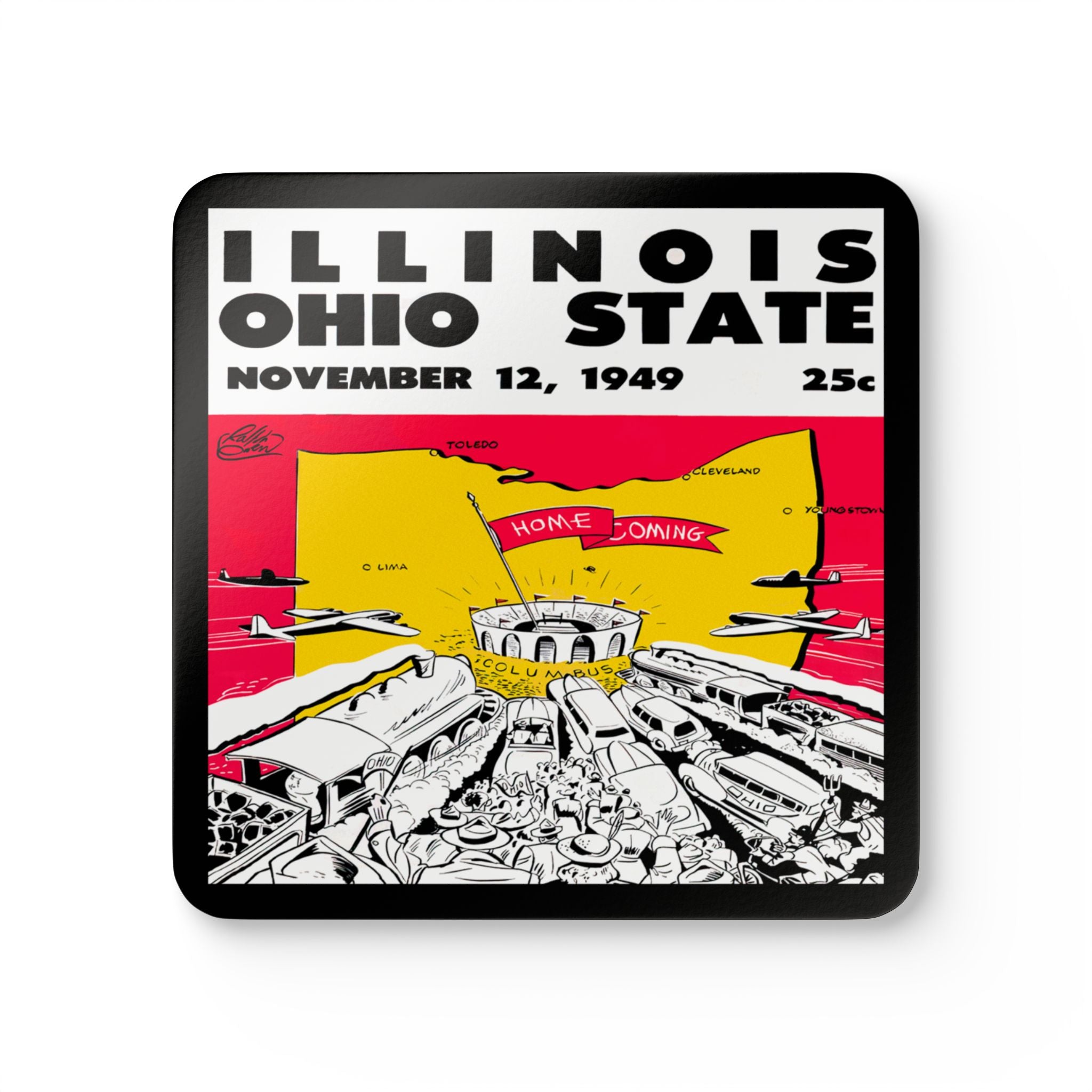 1949 Vintage Illinois - Ohio State Football Program Cover - Corkwood Coaster Set