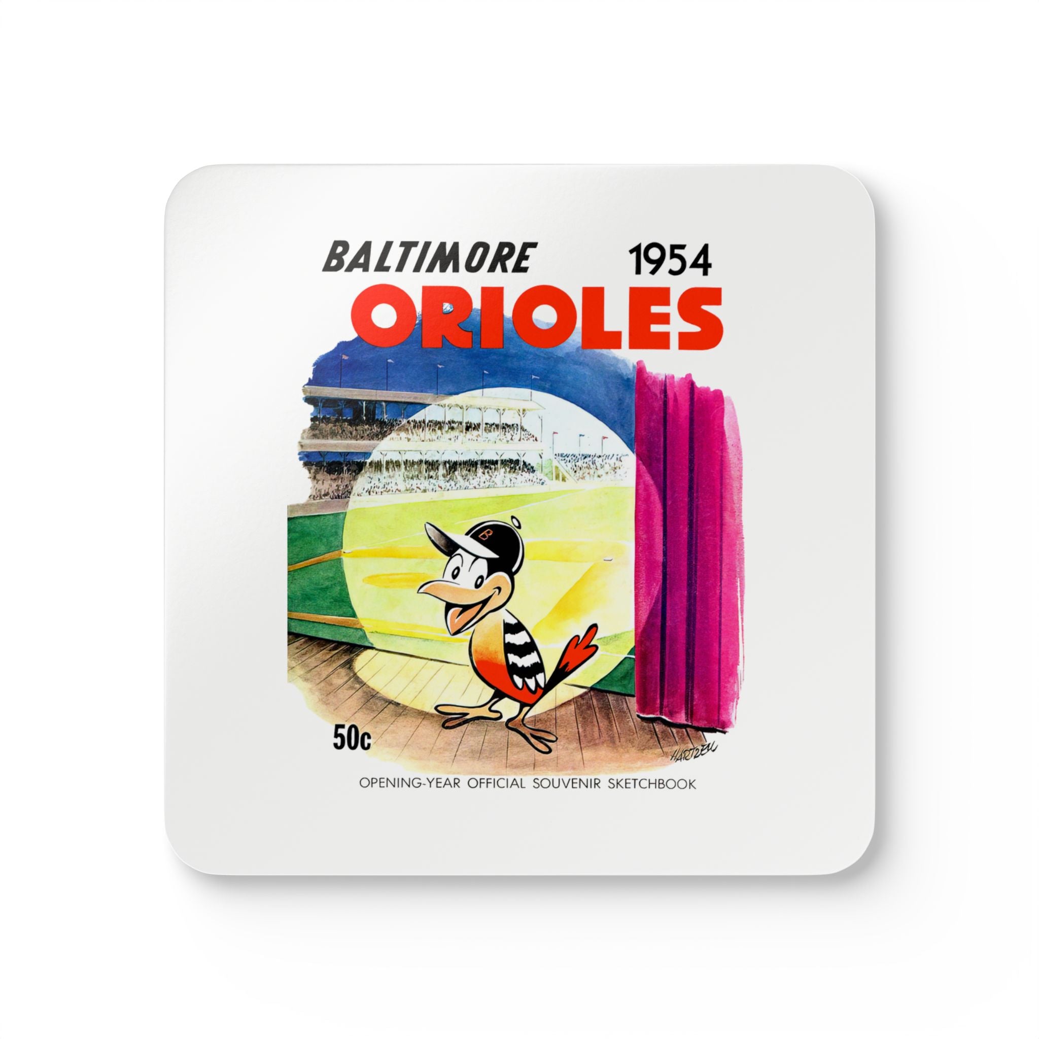 1954 Vintage Baltimore Orioles Sketchbook - Opening Year -  Corkwood Coaster Set