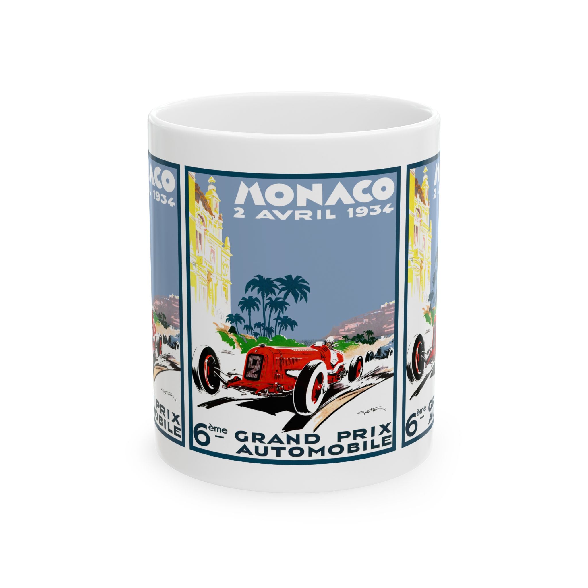 Vintage Racing Monaco Ceramic Mug, 1934 Retro Coffee Cup, Motorsport Racing Gift, Formula 1 Ceramics, Race Car Lover Tea Mug, Grand Prix Fan