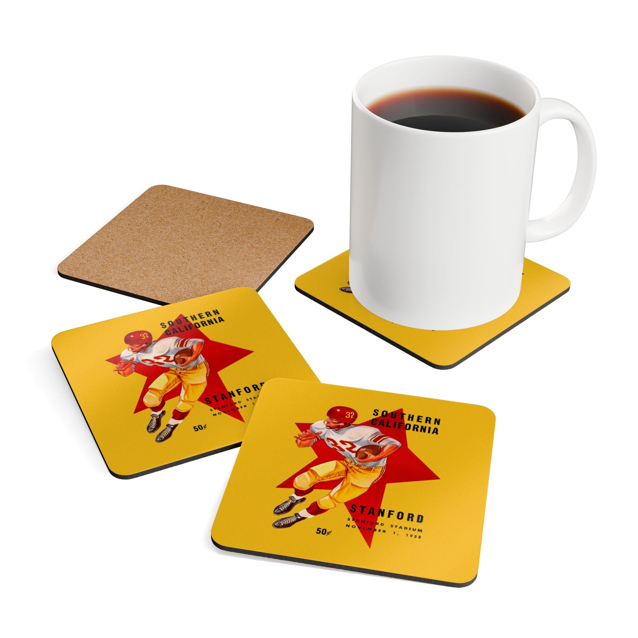 1958 Vintage USC Trojans - Stanford Football Program Cover  -  Corkwood Coaster Set