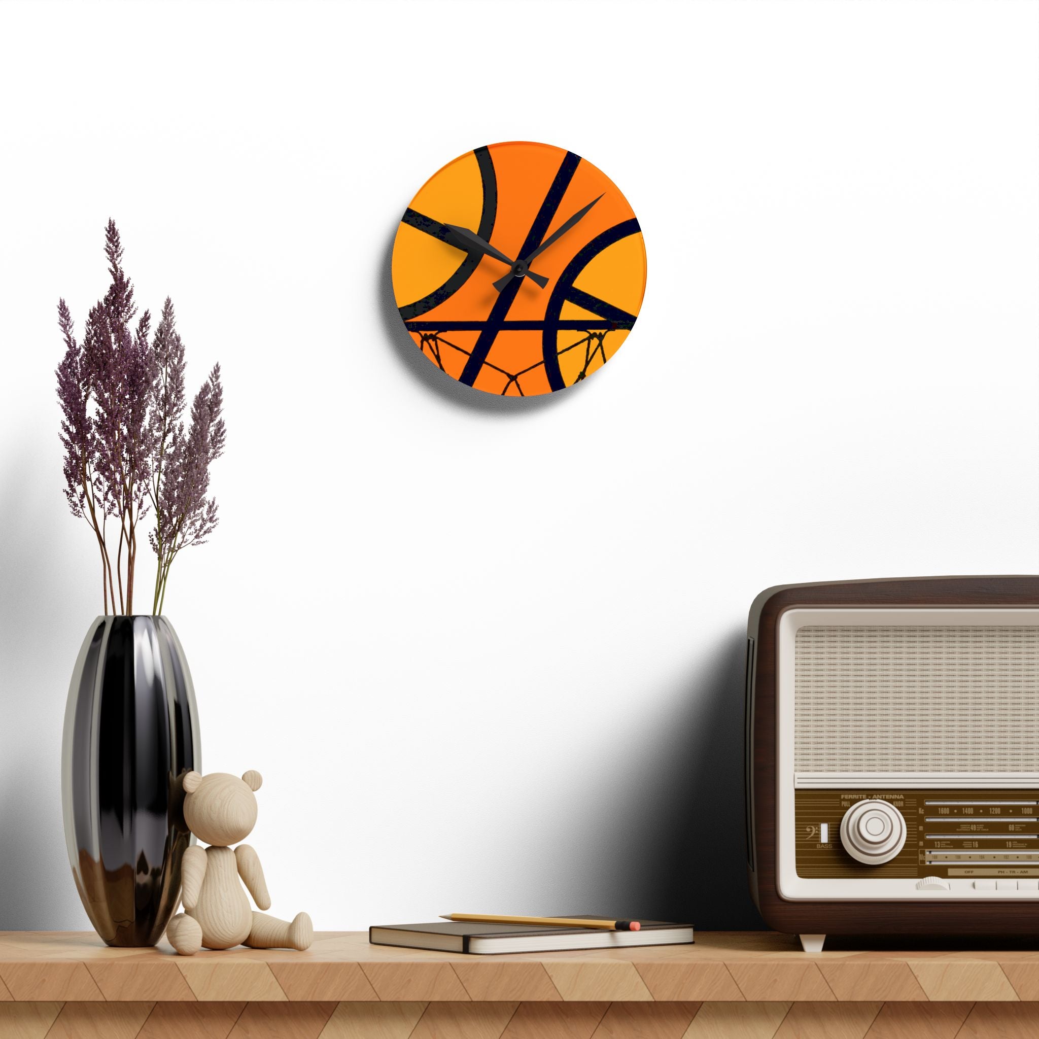 Basketball Wall Clock, Sports Clock, Vintage Clock, Unique Clock, Acrylic Clock, Kids Room Decor