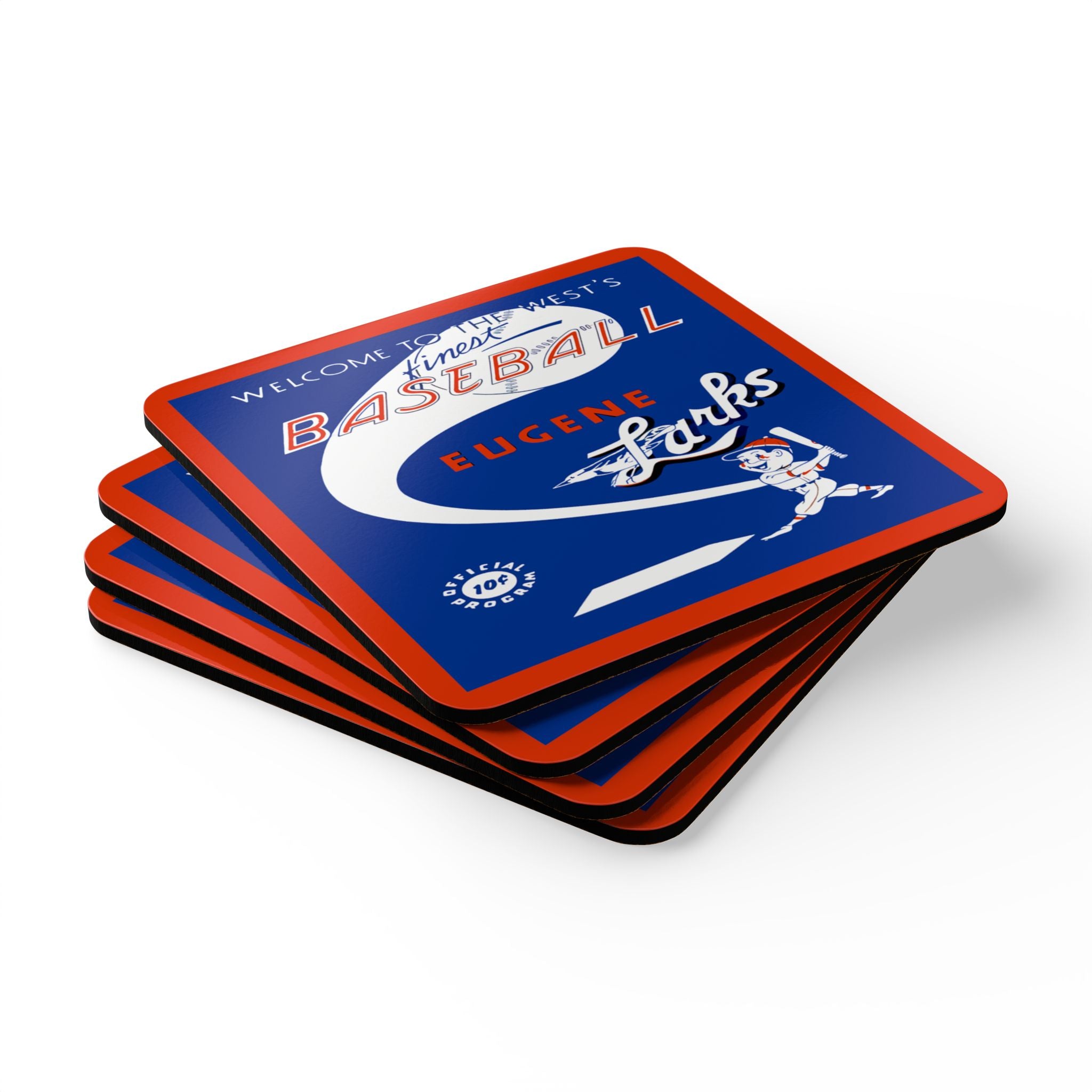 1950 Vintage Eugene Larks - Far West League Baseball Program Cover  - Corkwood Coaster Set