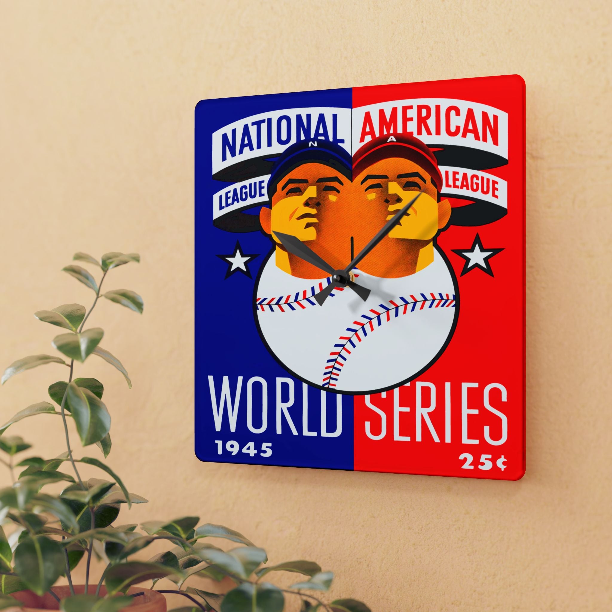 Baseball World Series Wall Clock, 1945 National League American League Clock, Unique Sports Fan Decor, Acrylic Clock, Sports Memorabilia
