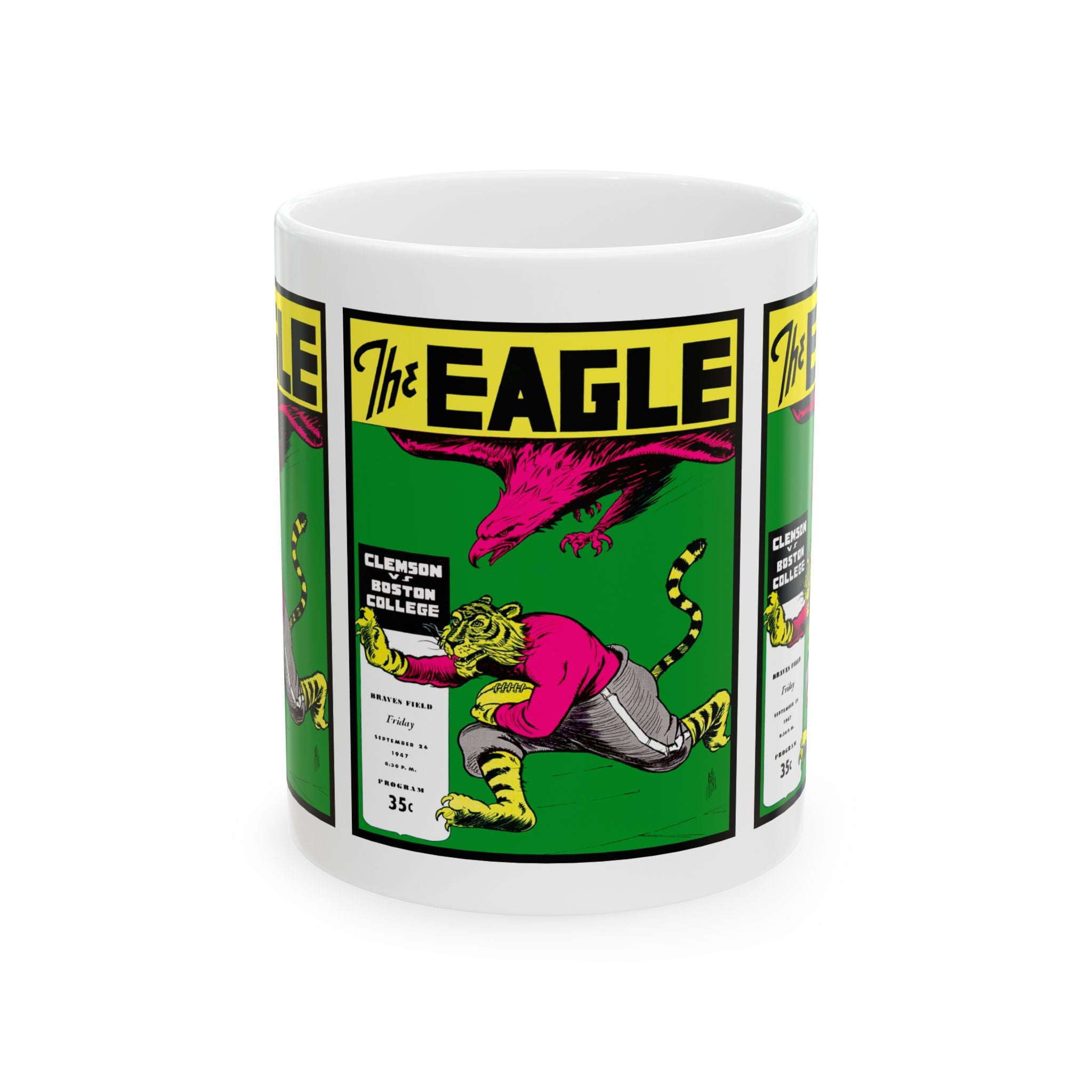 1947 Vintage Clemson Tigers - Boston College Eagles Football Program Cover  - Ceramic Mug, 11oz