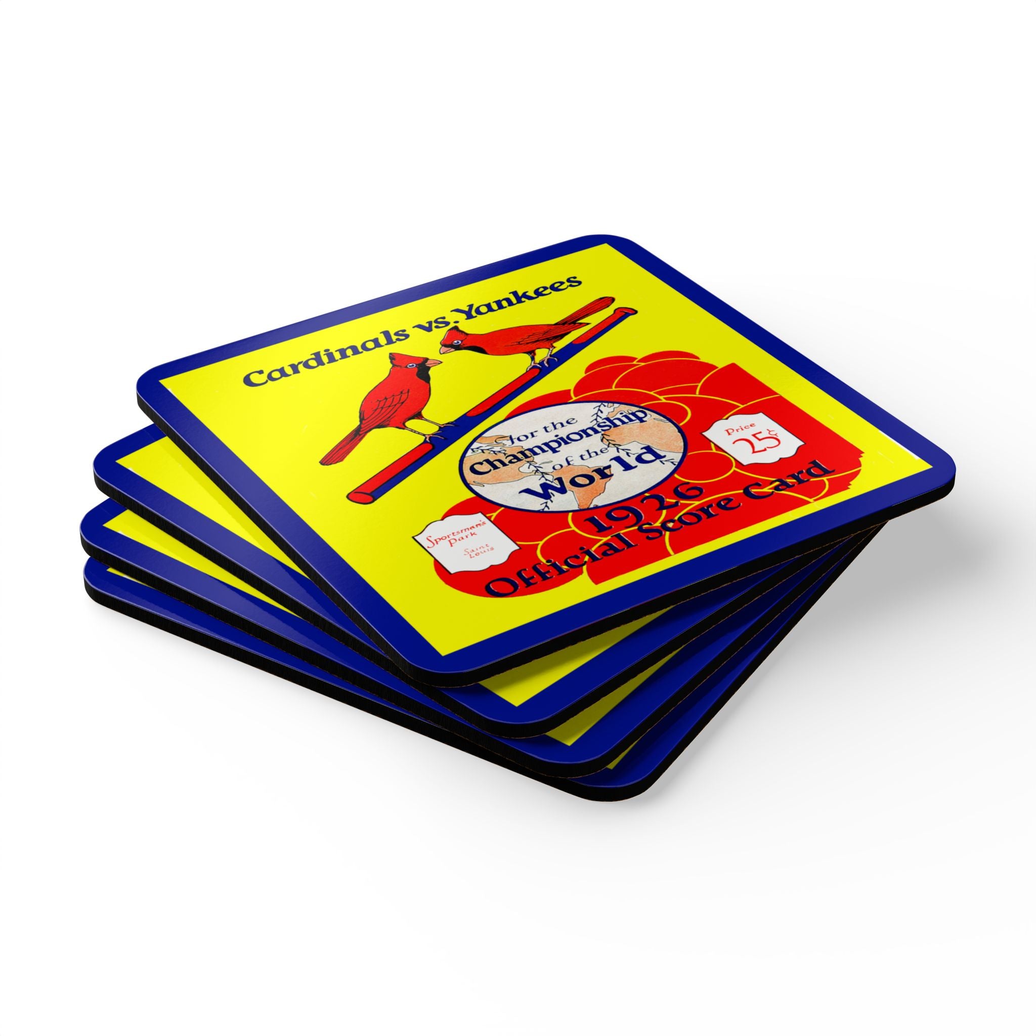 1926 Vintage St Louis Cardinals World Series Baseball Program Cover - Corkwood Coaster Set
