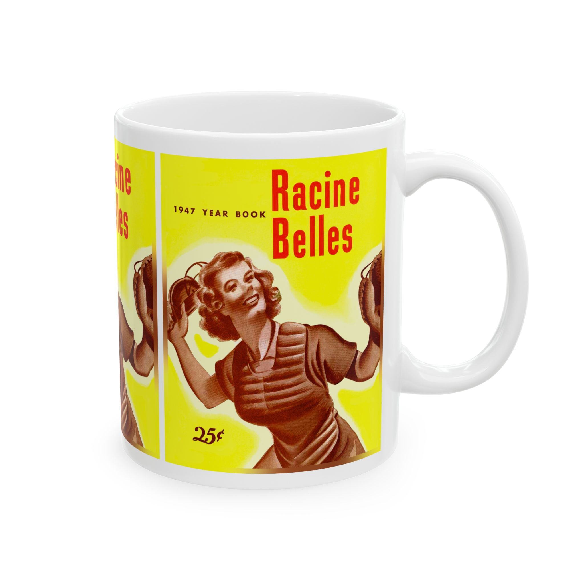 Ceramic Mug, 11oz, 15oz - Vintage 1947 Baseball Racine Belles - All-American Girls, Gift for Sports Fans, Baseball Enthusiasts, Collectors,
