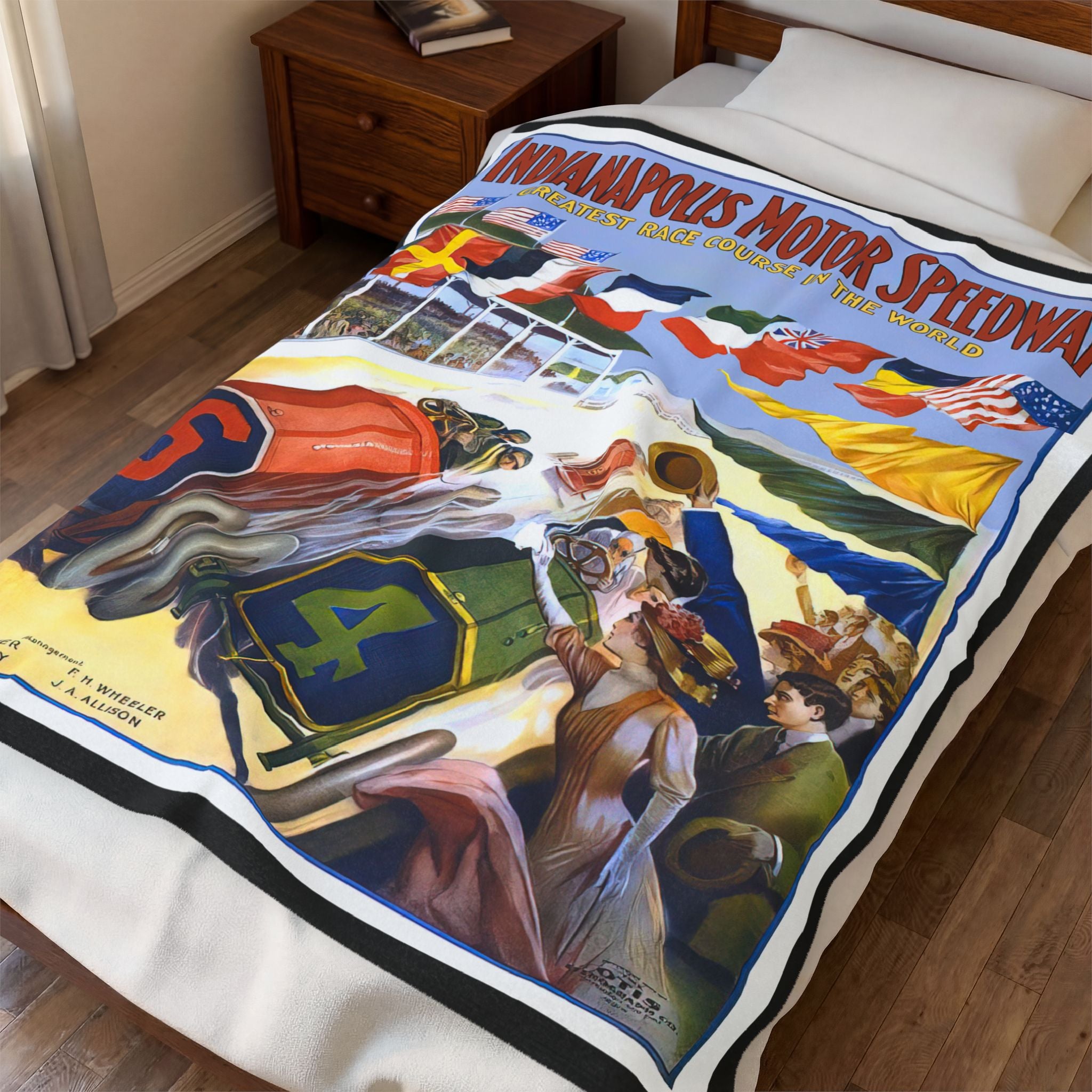 Velveteen Blanket, Vintage Indianapolis Motor Speedway 1909 Design, Cozy Throw, Racing Fan Gift, Home Decor, Lap Quilt, Bedding
