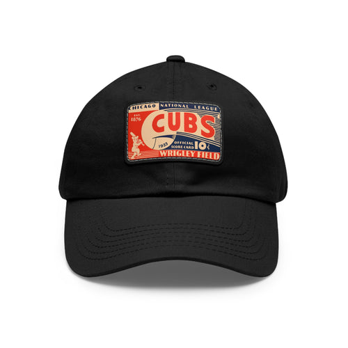 1933 Vintage Chicago Cubs Wrigley Field Scorecard Cover - Dad Hat with Leather Patch (Rectangle)