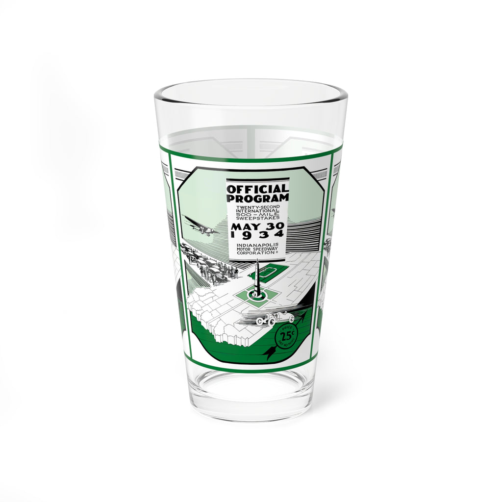 Mixing Glass, 16oz - 1934 Indianapolis 500 Racing, Vintage Drinkware for Racing Fans, Retro Barware, Unique Gift for Car Enthusiasts