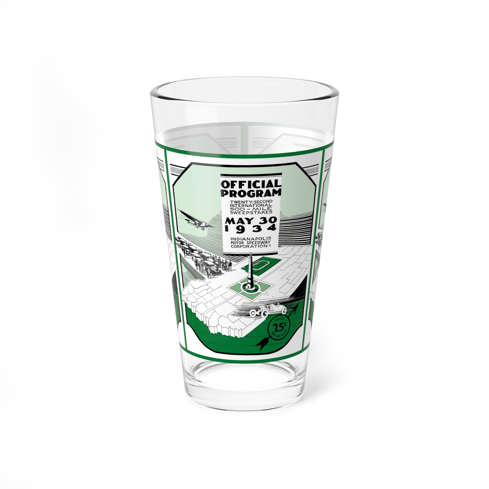 Mixing Glass, 16oz - 1934 Indianapolis 500 Racing, Vintage Drinkware for Racing Fans, Retro Barware, Unique Gift for Car Enthusiasts