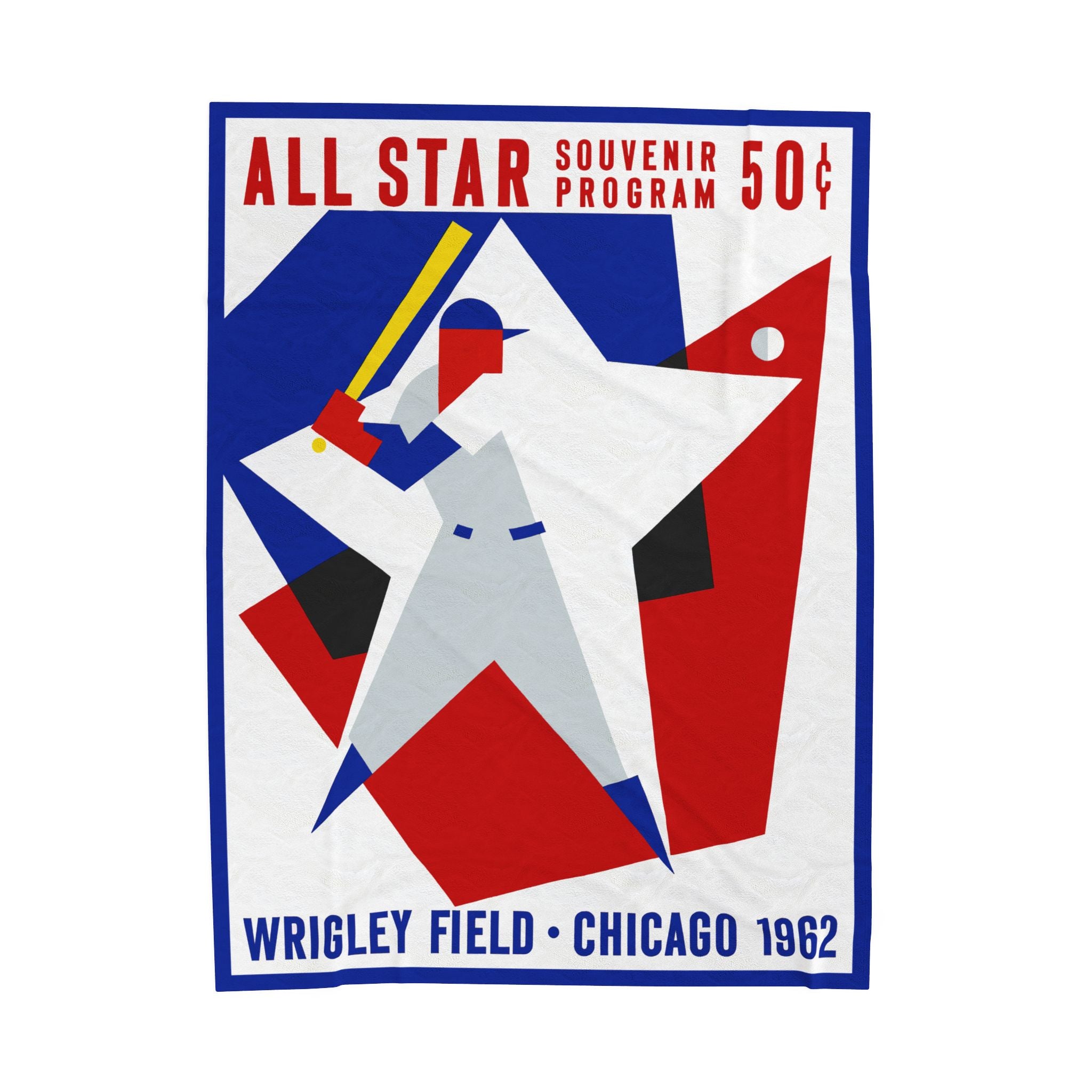 Velveteen Plush Blanket — 1962 Vintage Baseball All-Star Game Program Cover - Wrigley Field
