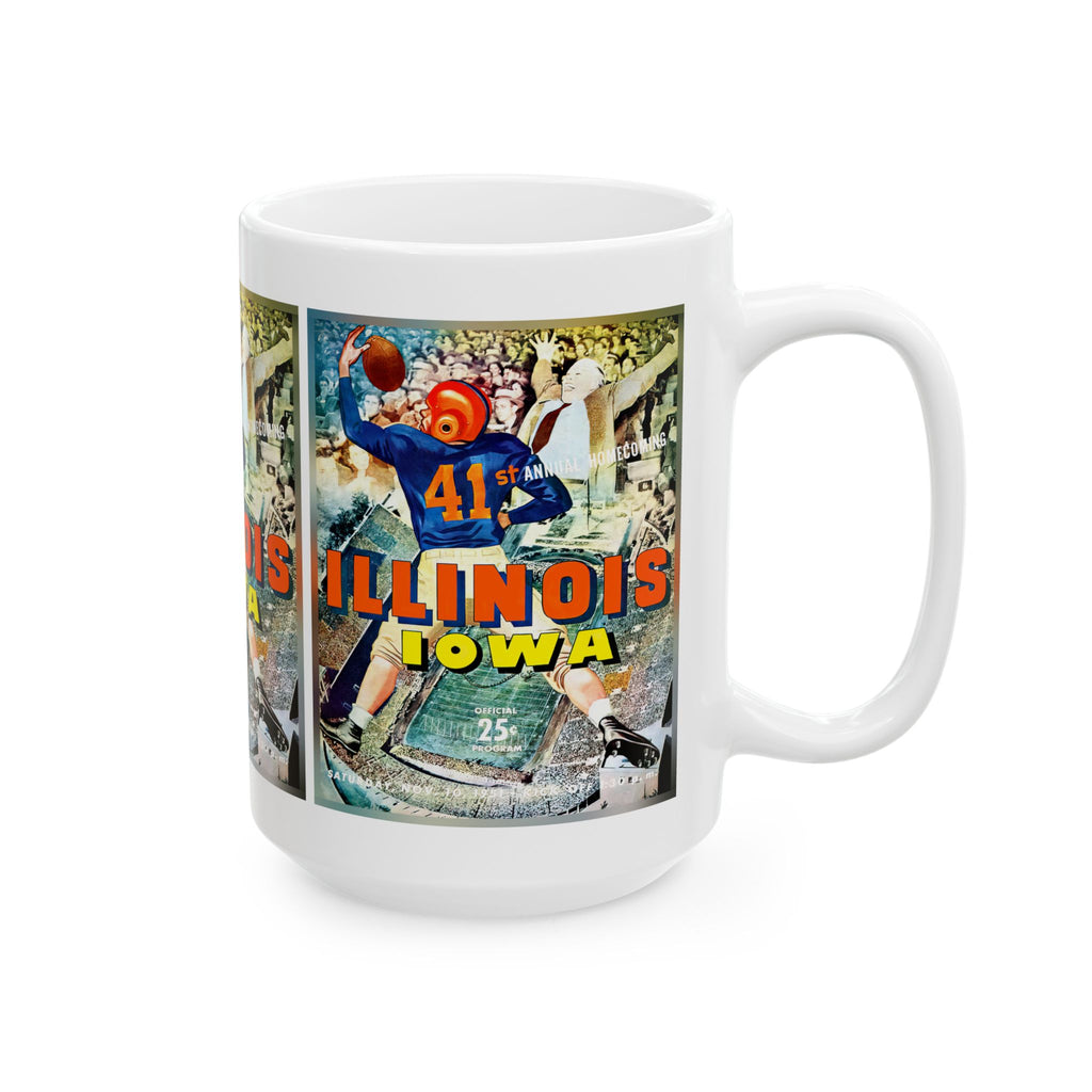 Vintage 1951 Football Illinois Iowa Ceramic Mug, Sports Fan Gift, College Football Memorabilia, Coffee Cup, Drinkware, Tea Mug