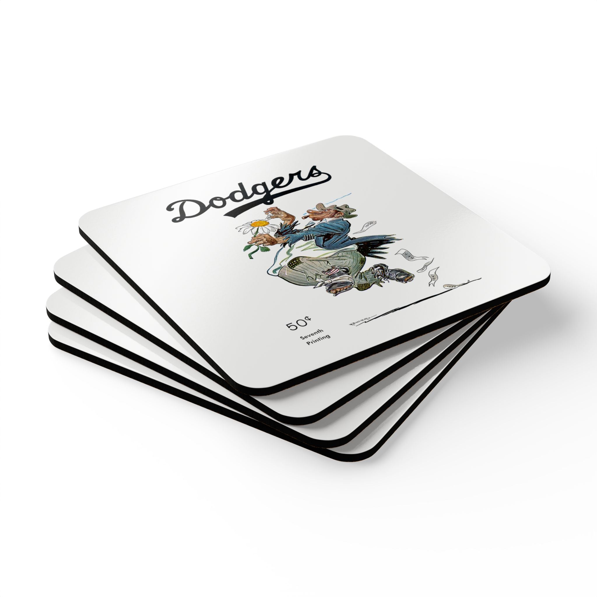 1951 Vintage Brooklyn Dodgers Bum Program Cover - Corkwood Coaster Set