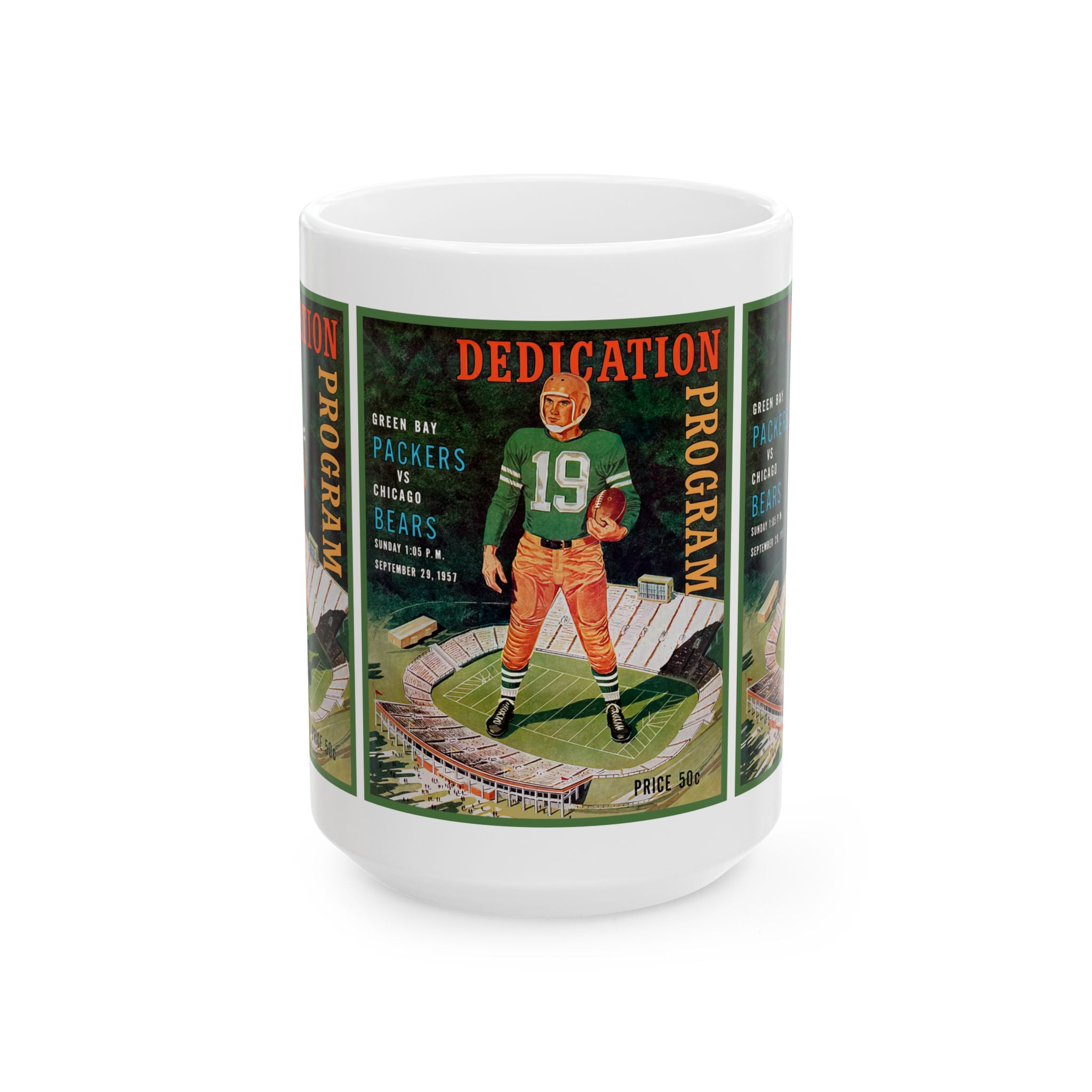 Vintage Football Ceramic Mug, 1958 Green Bay Packers Chicago Bears, Sports Fan