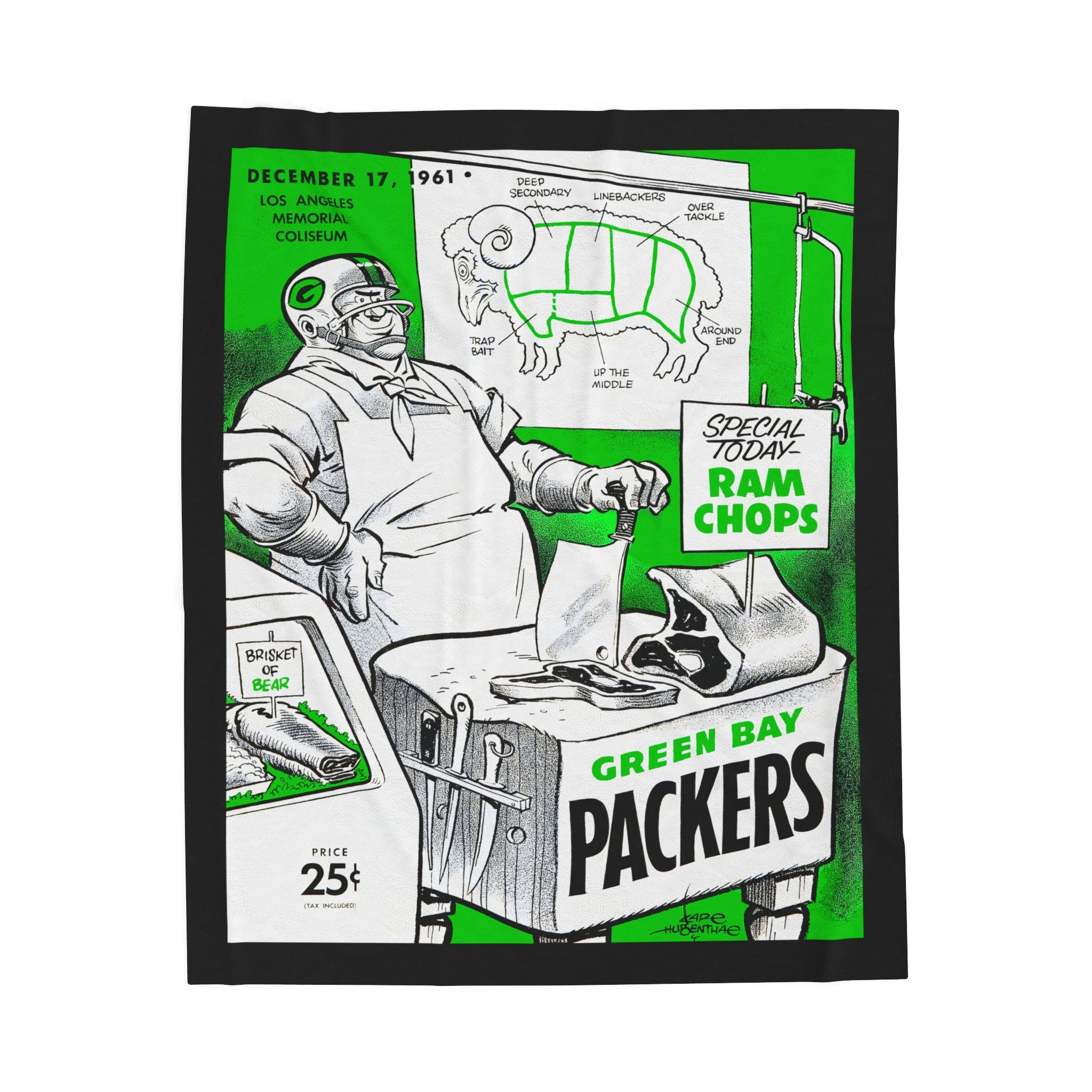 Throw Blanket, Green Bay Packer Los Angeles Rams 1961 Football Memorabilia, Football Sports Fan Gift, Cozy Bedspread, Game Day Couch Throw