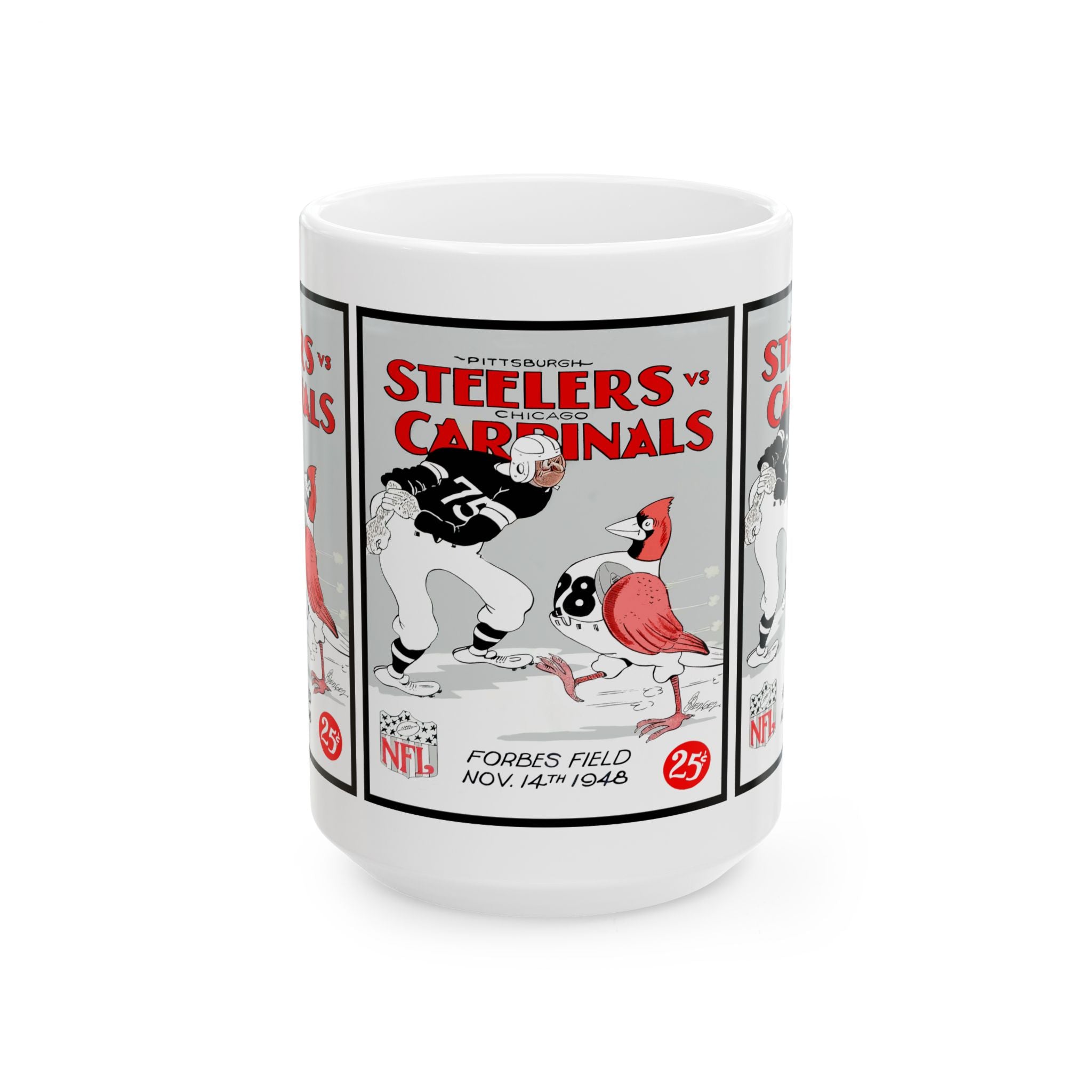 Vintage Football Ceramic Mug, 1948 Pittsburgh Steelers Chicago Cardinals, Coffee Cup, Sports Fan Gift, Retro Sports Mug, Football Team Mug,