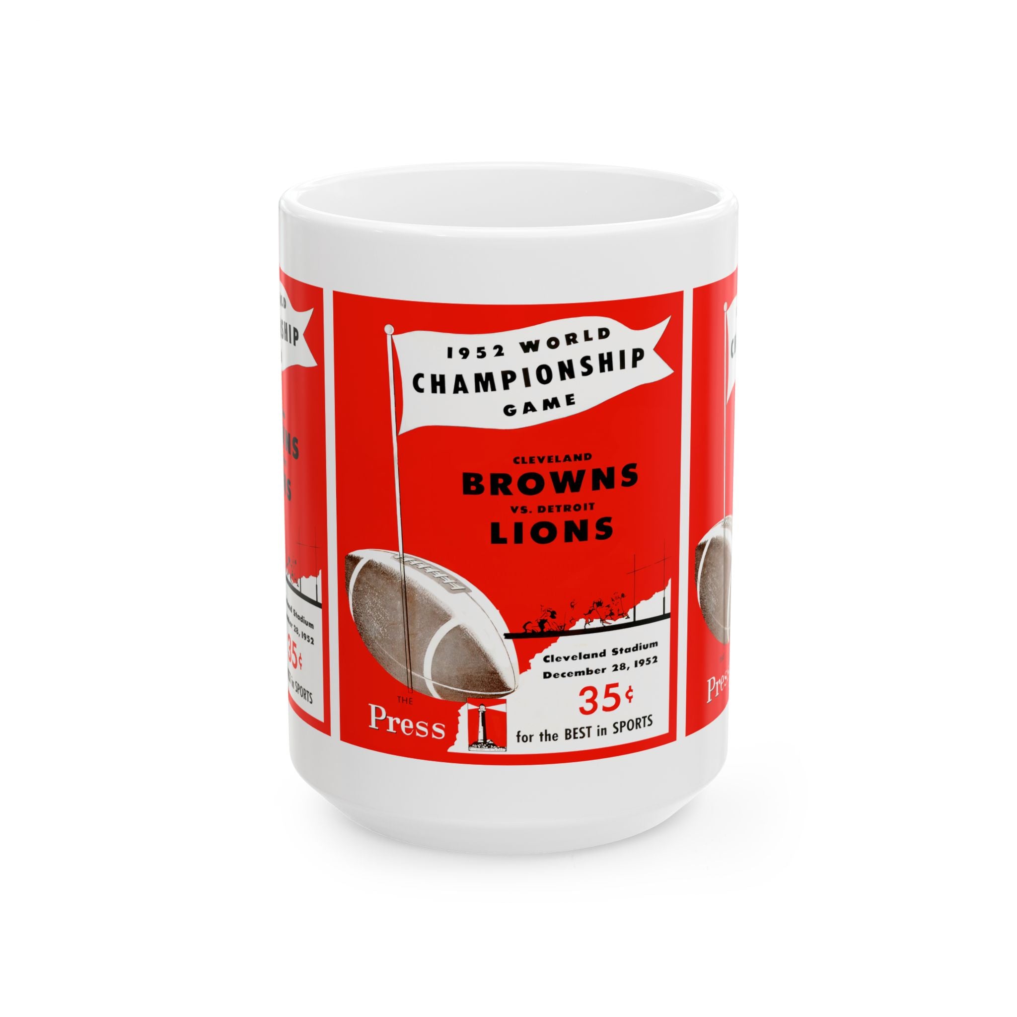 Vintage Cleveland Browns - Detroit Lions 1952 Football Program Cover Ceramic Mug, Sports Fan Gift, Football Memorabilia, Coffee Cup, Sports