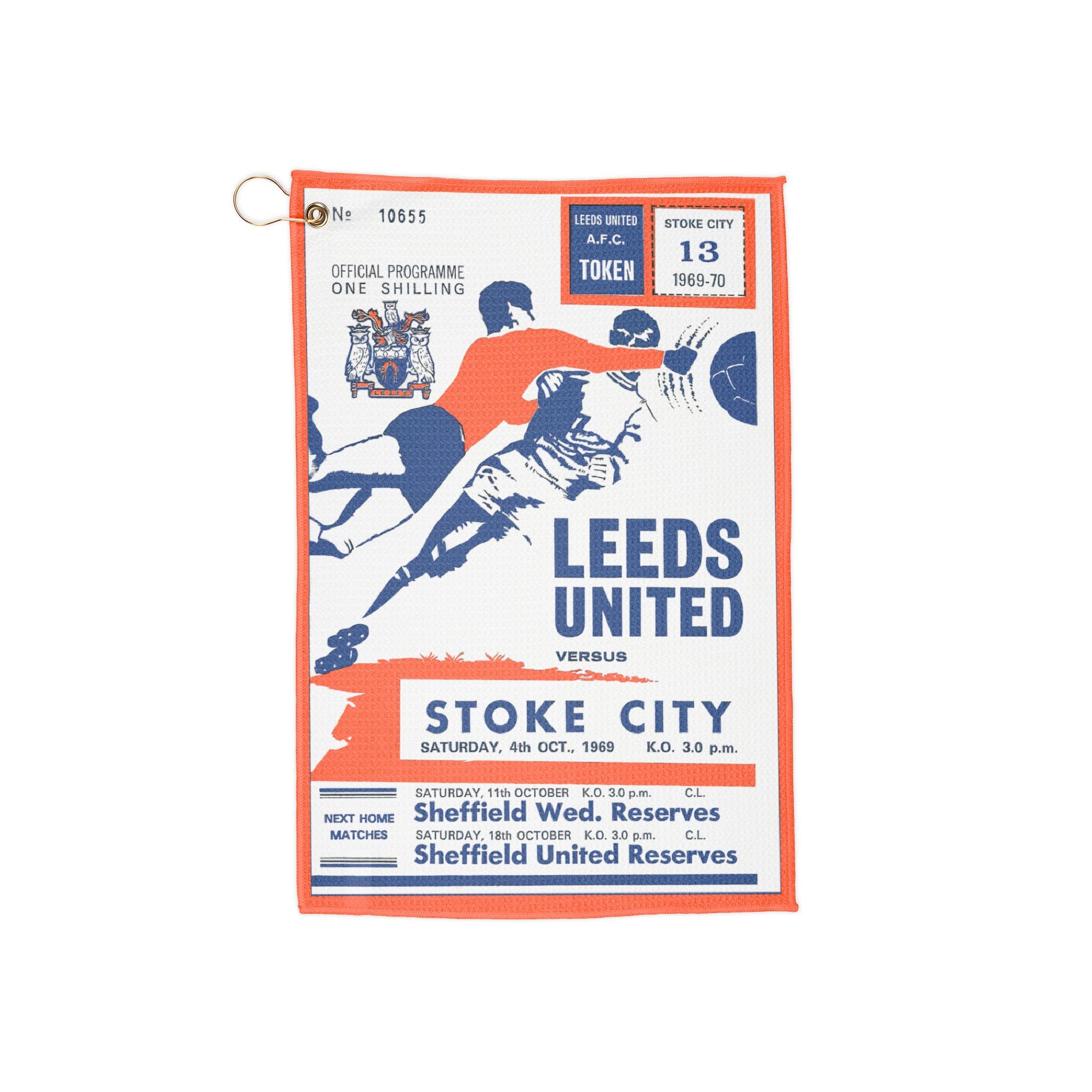 Golf Towels, Vintage 1969 English Football Towel, Soccer Fan Gift, Sports Hand Towel, Retro Sports Decor, Leeds United Stoke City