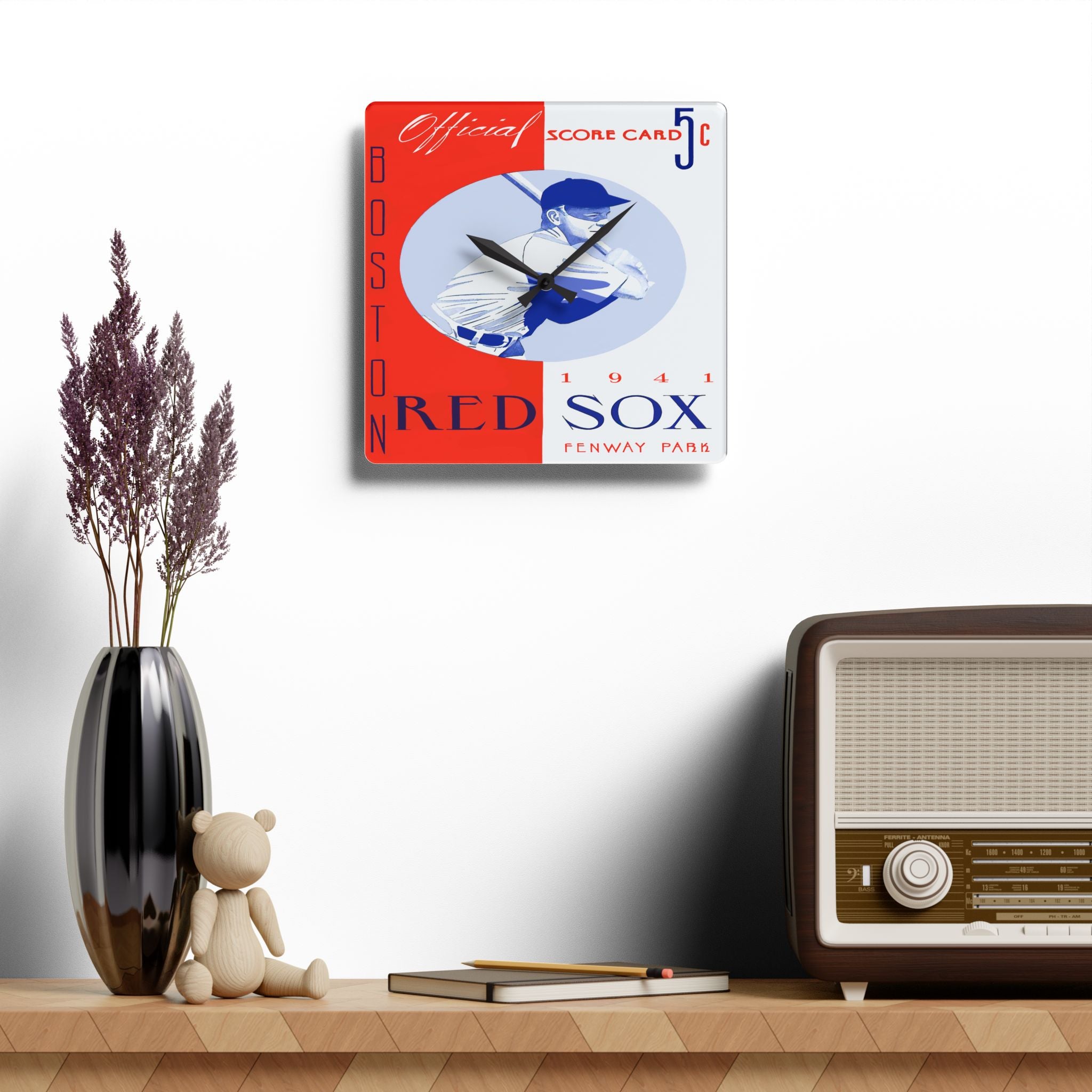 Vintage 1941 Boston Red Sox Baseball Acrylic Wall Clock with Retro Sports Design, Sports Fan Home Decor, Gift for Baseball Enthusiasts, Man