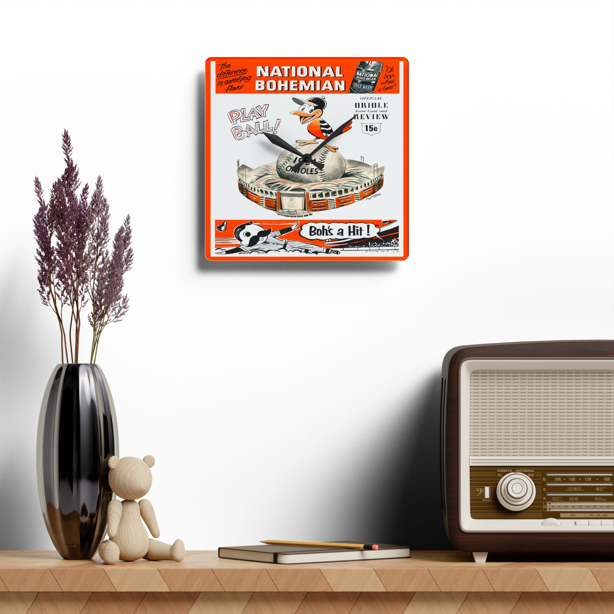 1954 Vintage Baltimore Orioles Baseball Scorebook Cover - Acrylic Wall Clock