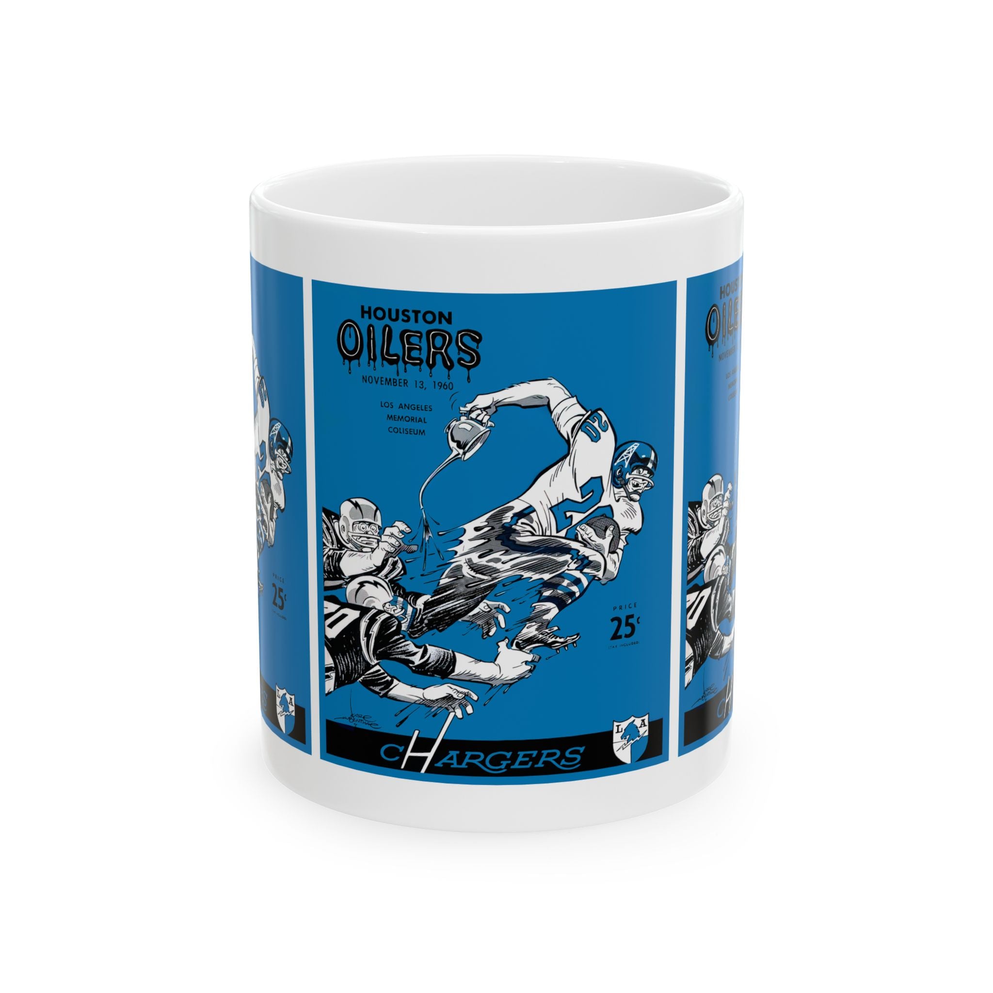Vintage Football Ceramic Mug, 1960 Los Angeles Chargers Houston Oilers Coffee Cup, Sports Fan Gift, Football Memorabilia, Retro Game Day