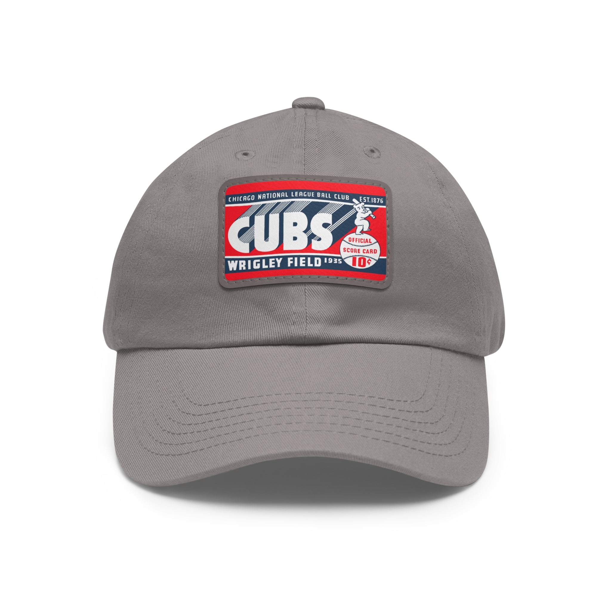 1935 Vintage Chicago Cubs Wrigley Field Scorecard Cover - Dad Hat with Leather Patch (Rectangle)