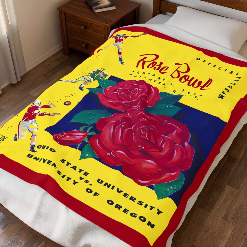Velveteen Plush Blanket - 1958 Rose Bowl Football Ohio State Oregon, Throw Blanket, Home Decor, Gift for Sports Fans, Super Soft