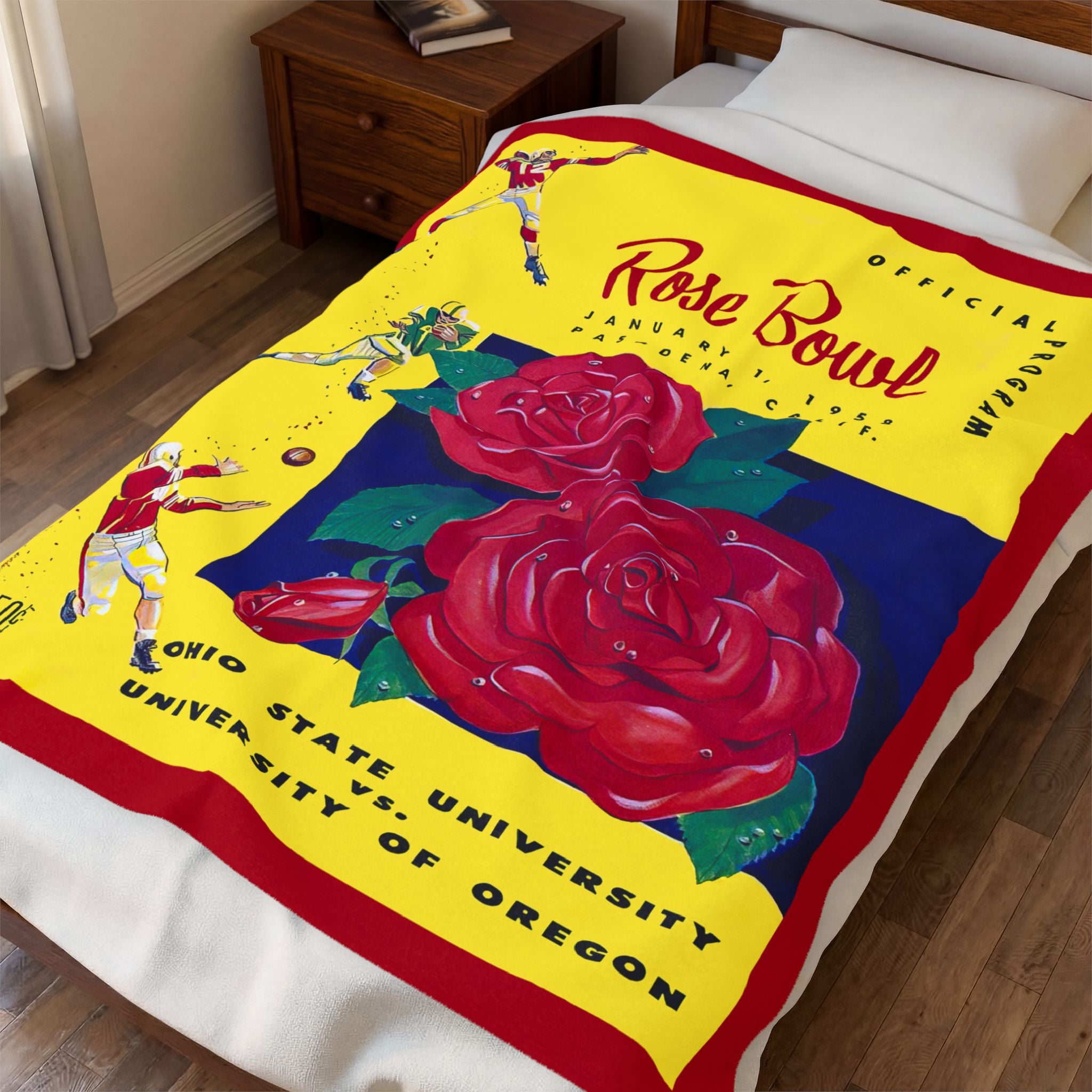Velveteen Plush Blanket - 1958 Rose Bowl Football Ohio State Oregon, Throw Blanket, Home Decor, Gift for Sports Fans, Super Soft