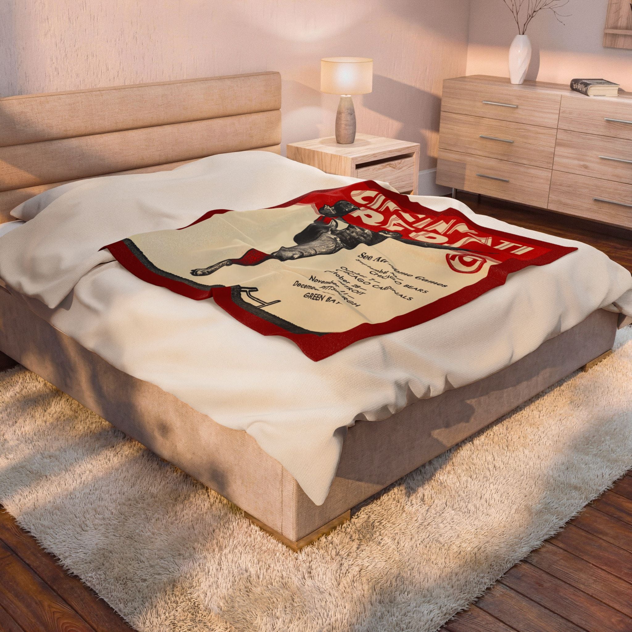 Throw Blanket, 1934 Vintage Cincinnati Reds Football Schedule - Cozy Couch Blanket, Football Fan Gift, Sports Memorabilia, Home Decor, Man