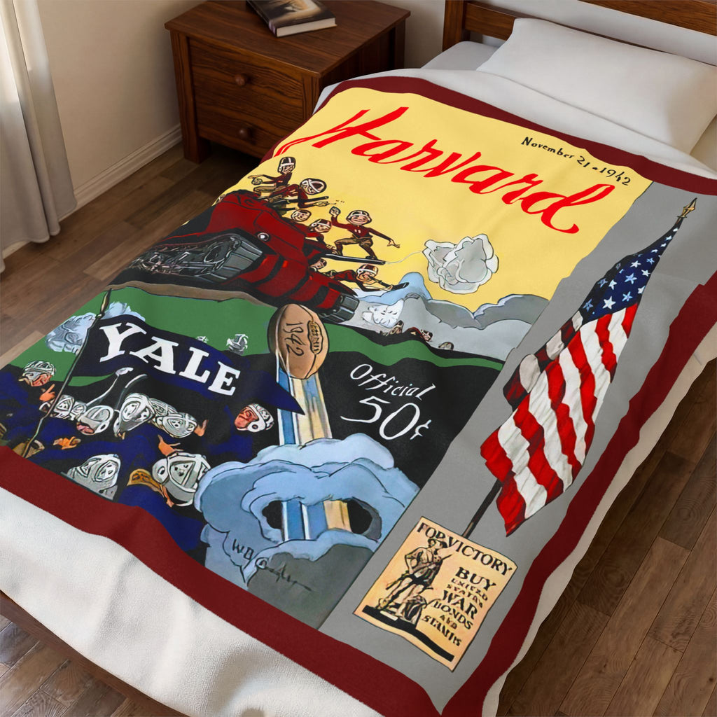 1942 Harvard vs Yale Vintage Game Day Velveteen Plush Blanket
