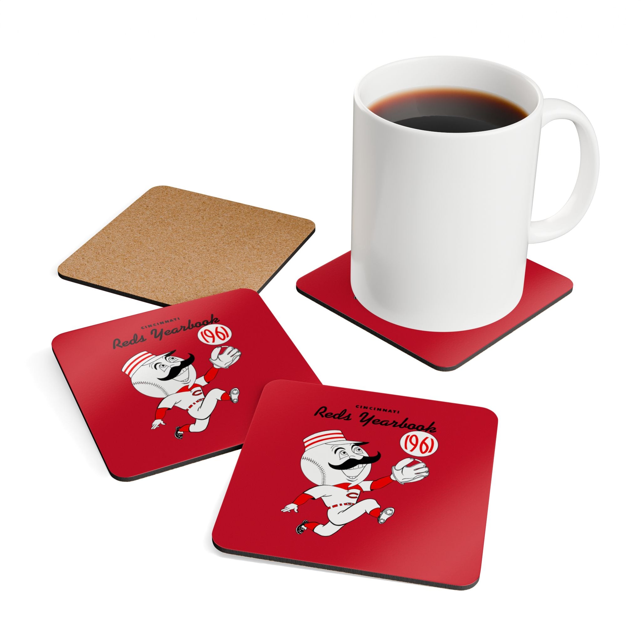 1961 Cincinnati Reds Baseball Yearbook - Corkwood Coaster Set