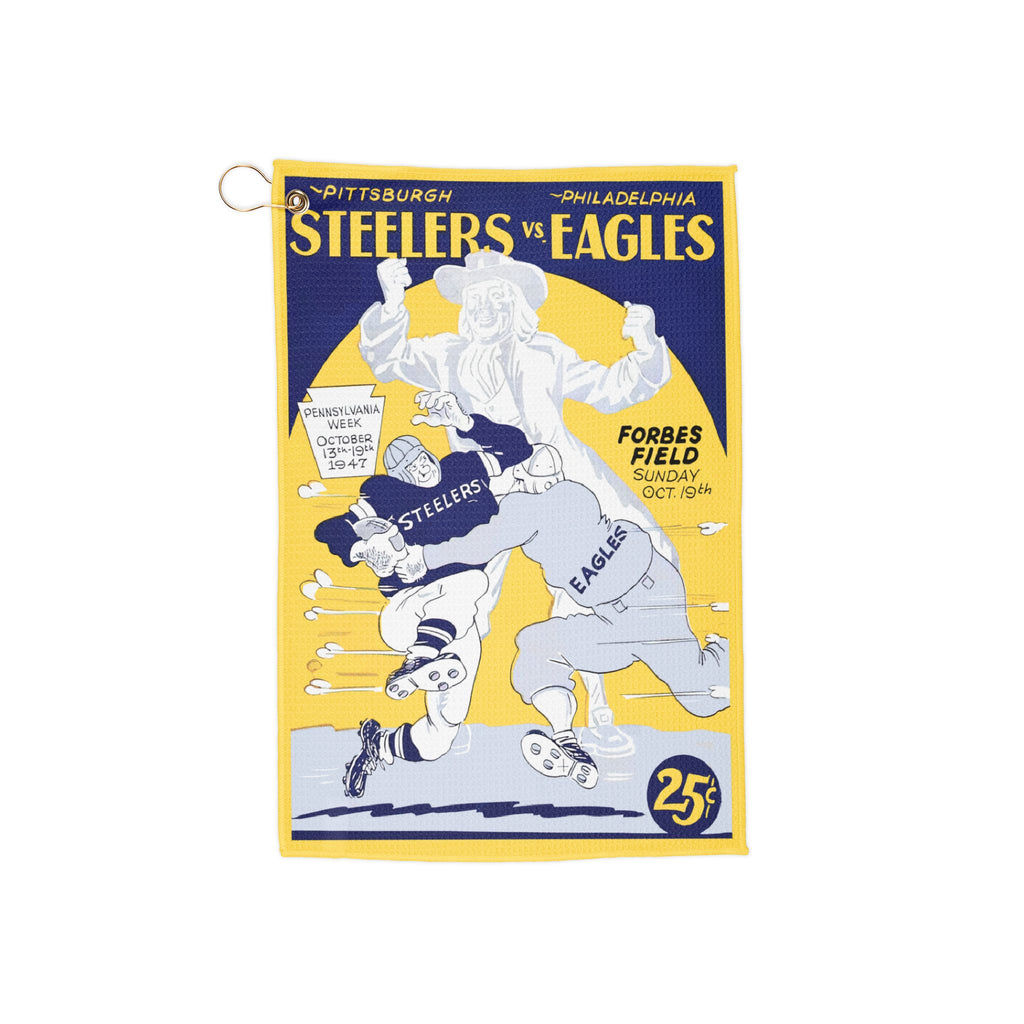 1947 Vintage Football Steelers vs Eagles Program Cover Golf Towel — Retro Towel with Grommet