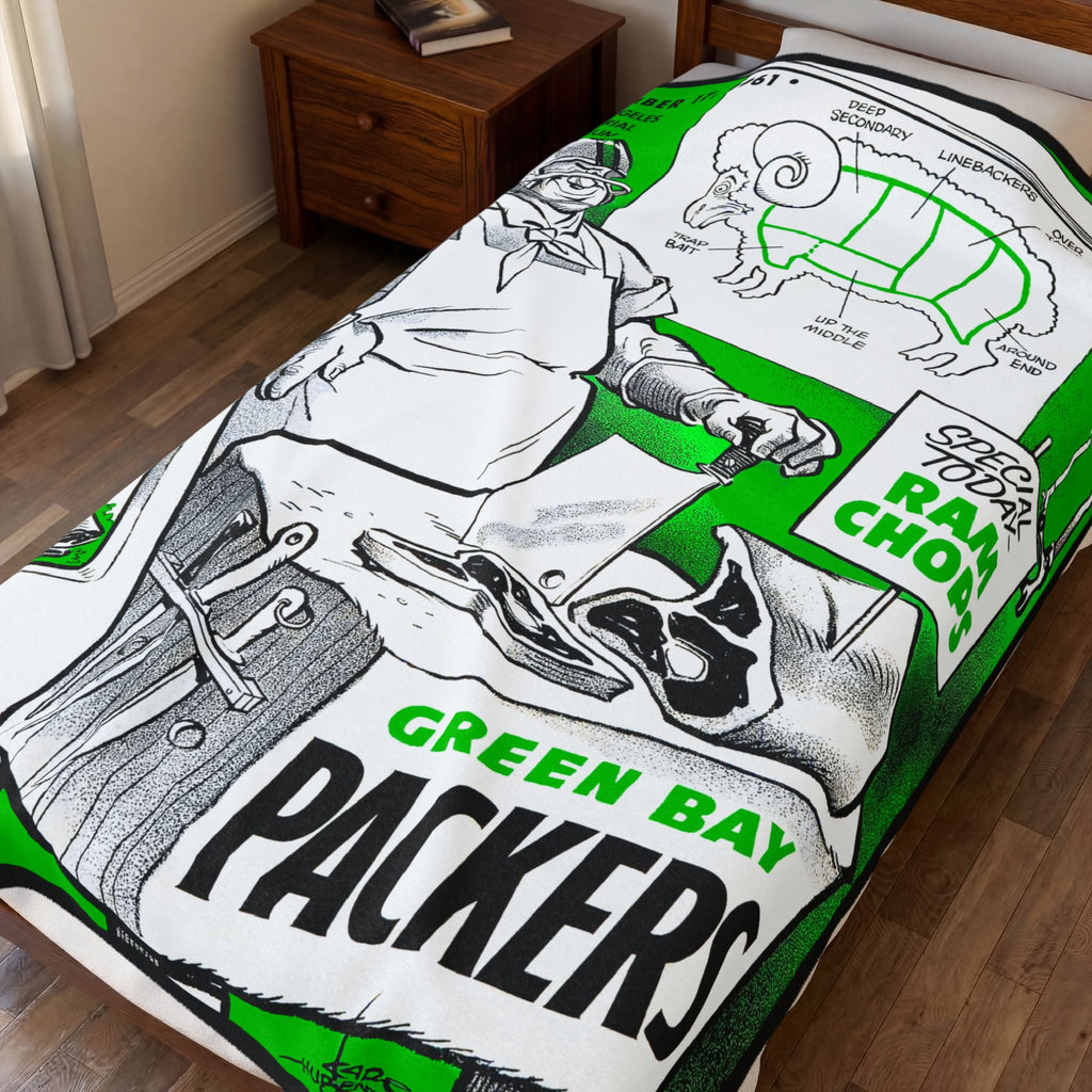 Throw Blanket, Green Bay Packer Los Angeles Rams 1961 Football Memorabilia, Football Sports Fan Gift, Cozy Bedspread, Game Day Couch Throw
